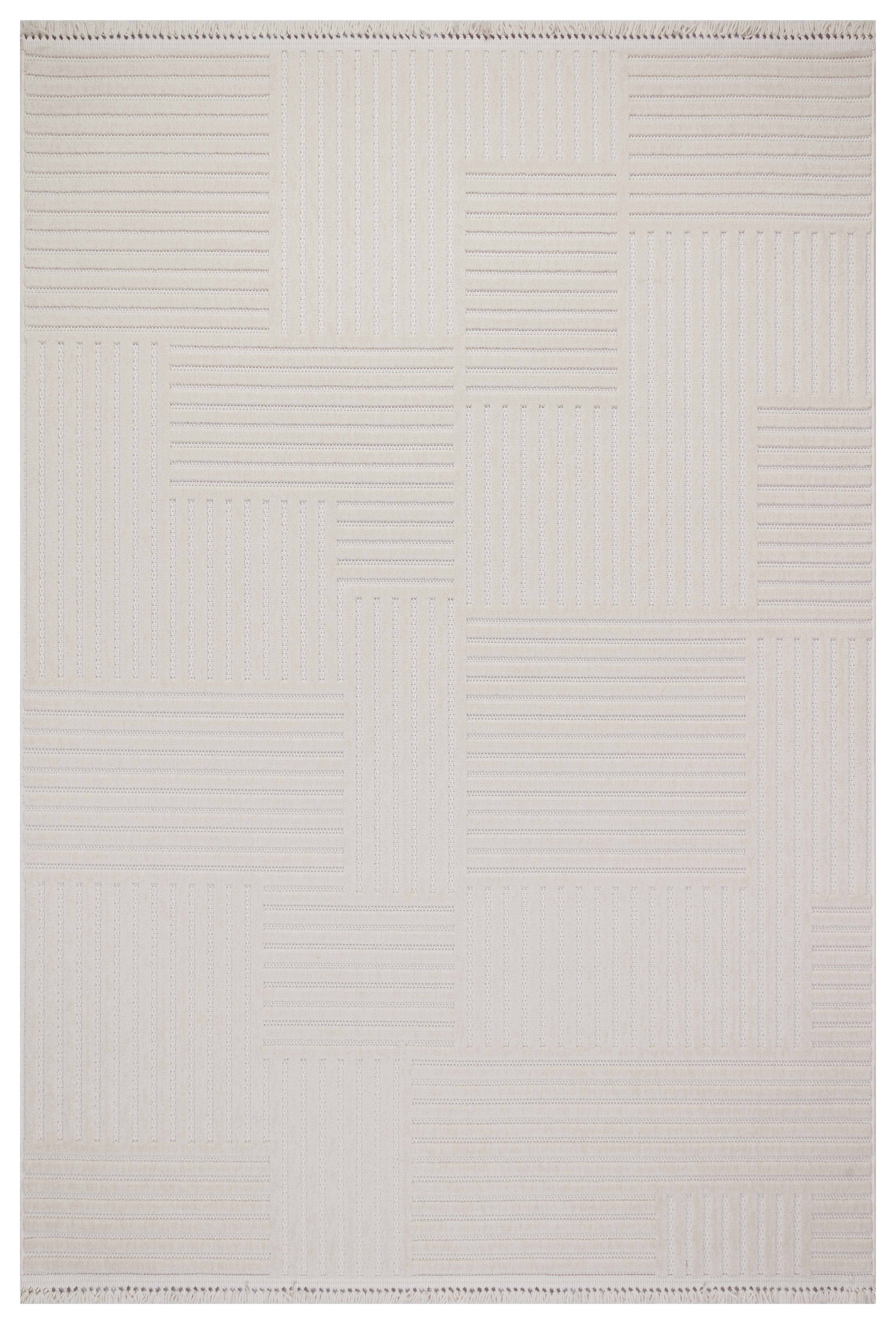 MİLAS T-LT49 BEJ Kabartmalı Modern Geometrik Desenli Salon Koridor Mutfak Halısı
