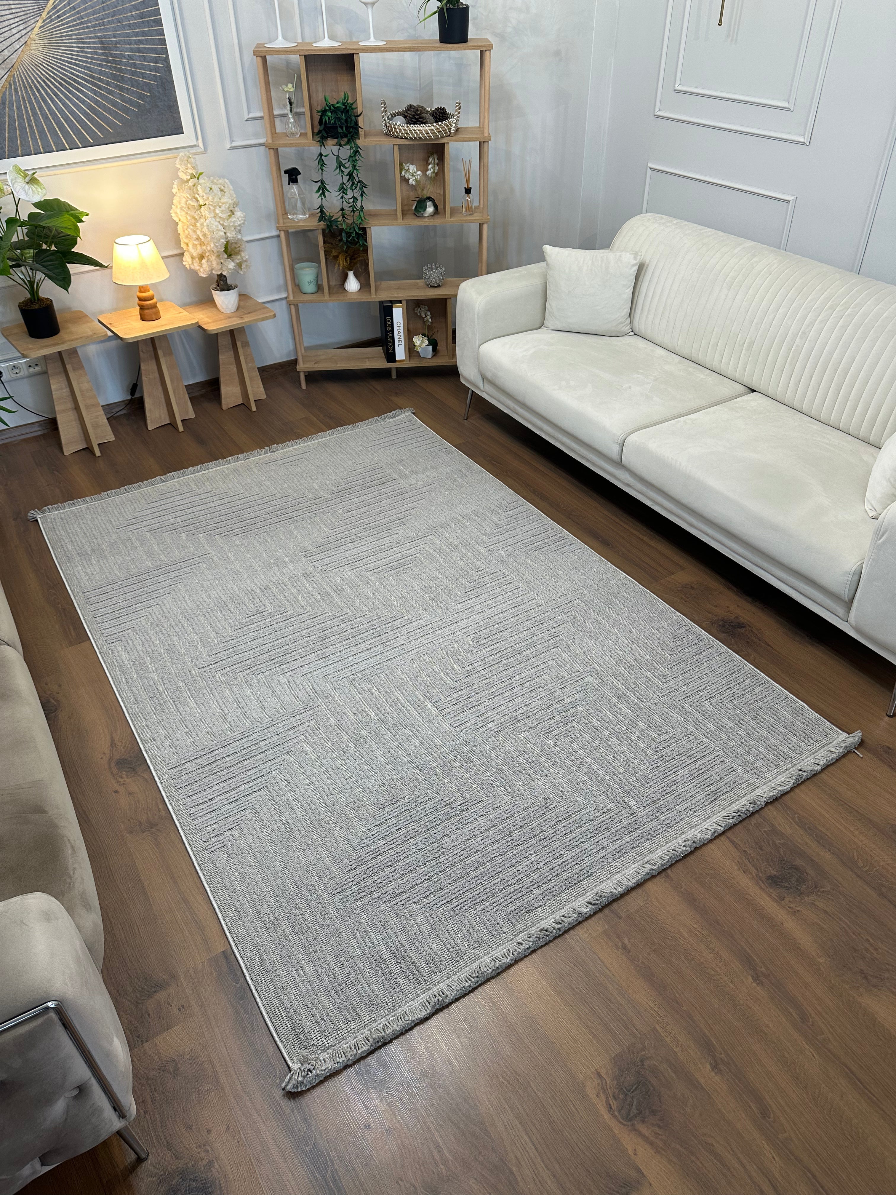 İCON T-LP05 GRİ Modern Geometrik Desenli Salon Koridor Mutfak Halısı
