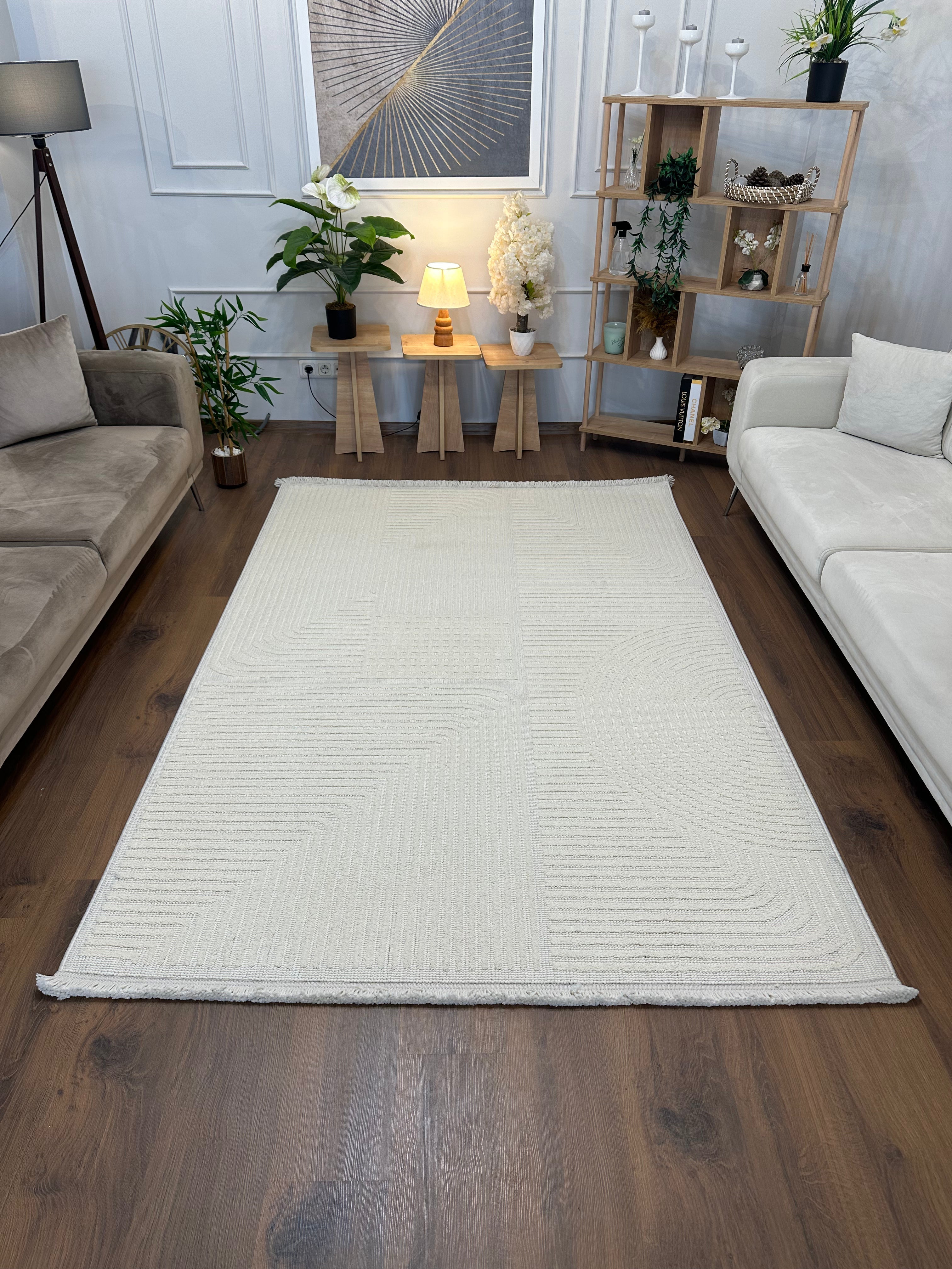 İCON T-LP04 KREM KModern Geometrik Desenli Salon Koridor Mutfak Halısı