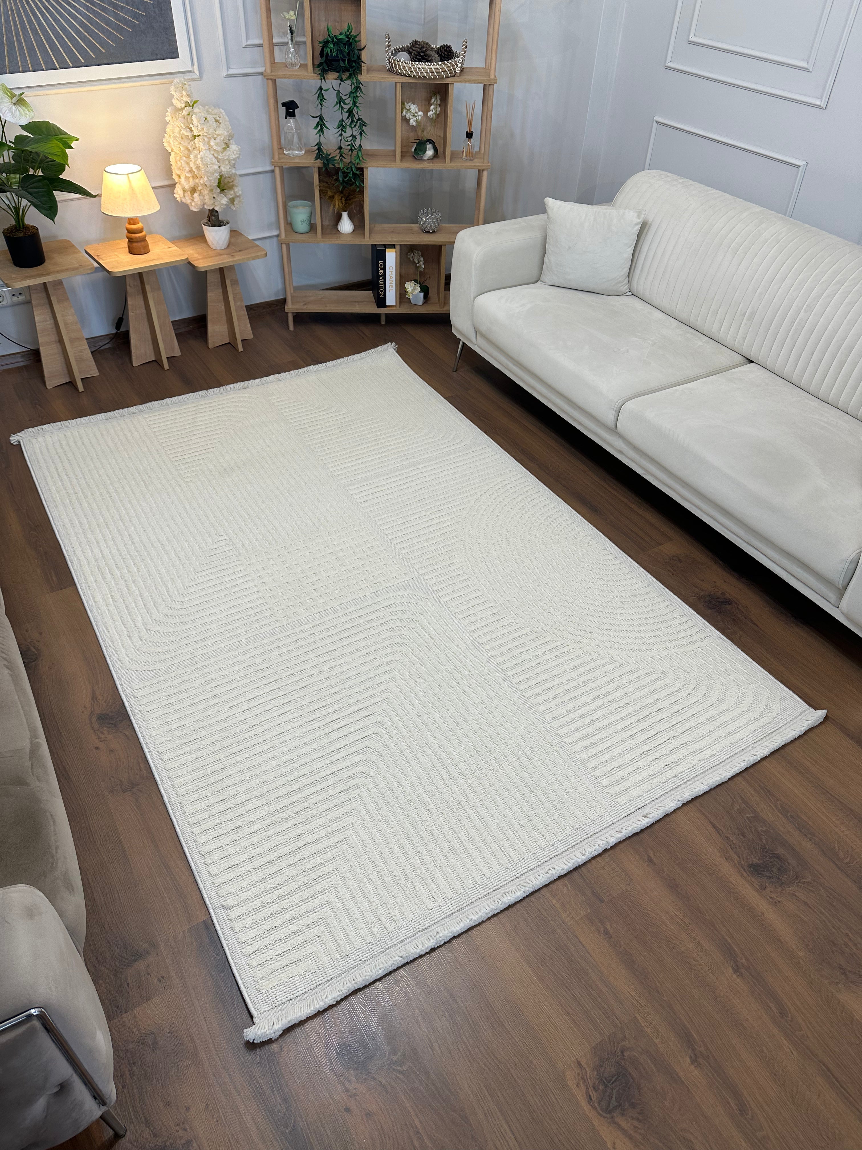 İCON T-LP04 KREM KModern Geometrik Desenli Salon Koridor Mutfak Halısı