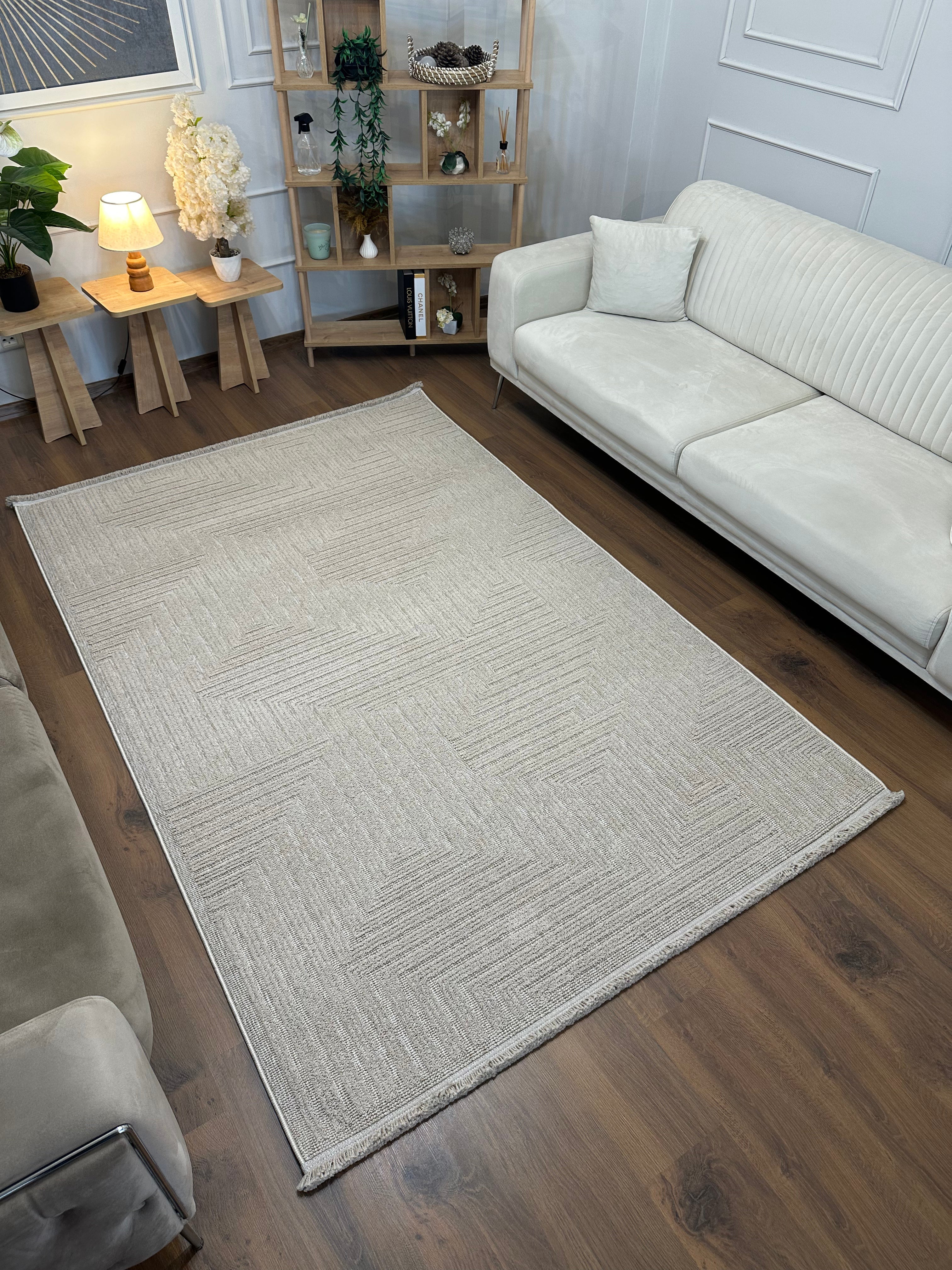 İCON T-LP06 BEJ Modern Geometrik Desenli Salon Koridor Mutfak Halısı