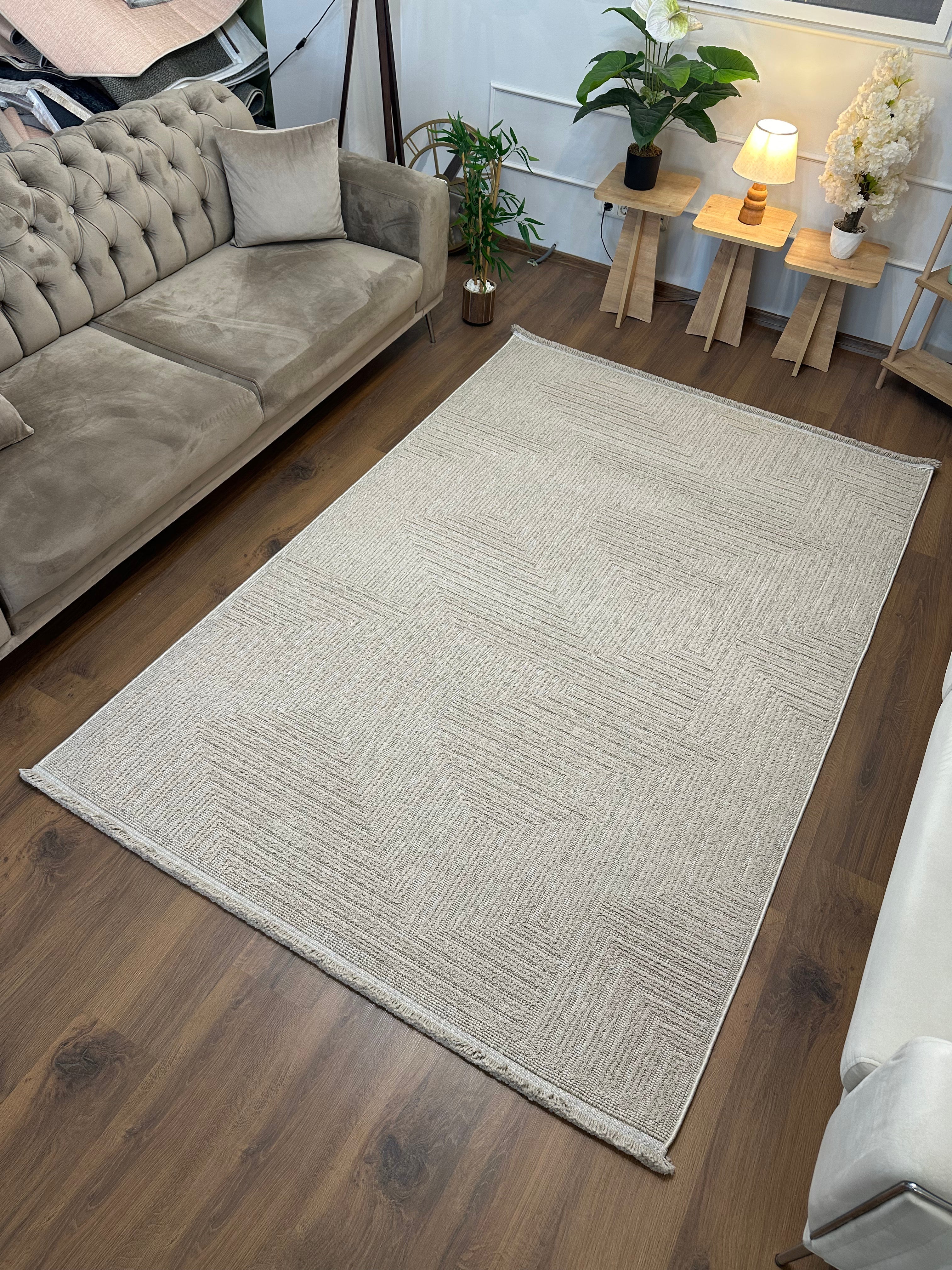 İCON T-LP06 BEJ Modern Geometrik Desenli Salon Koridor Mutfak Halısı
