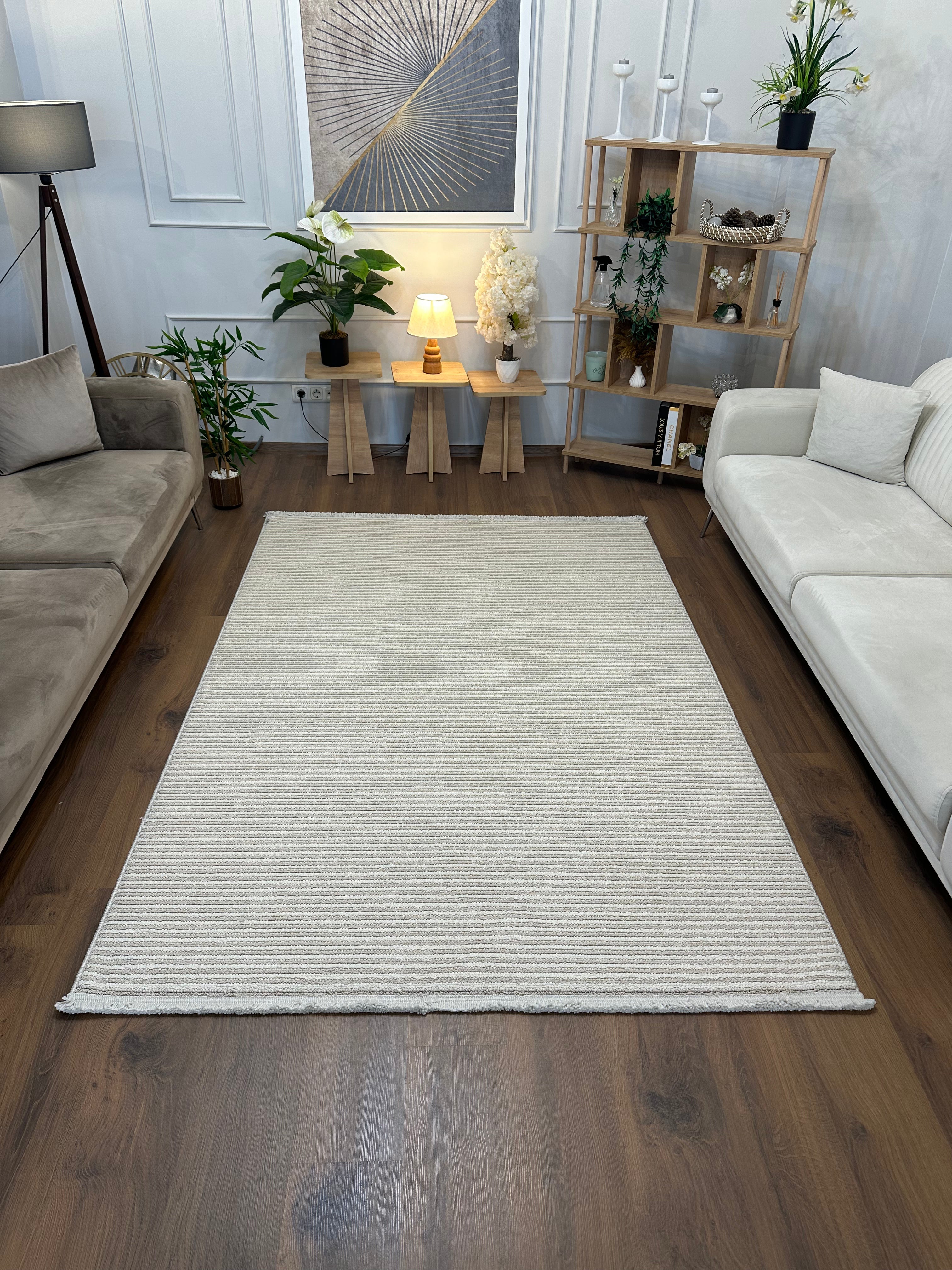 PALERMO P-URN606 KREM Kabartmalı Modern Desenli Salon Halısı