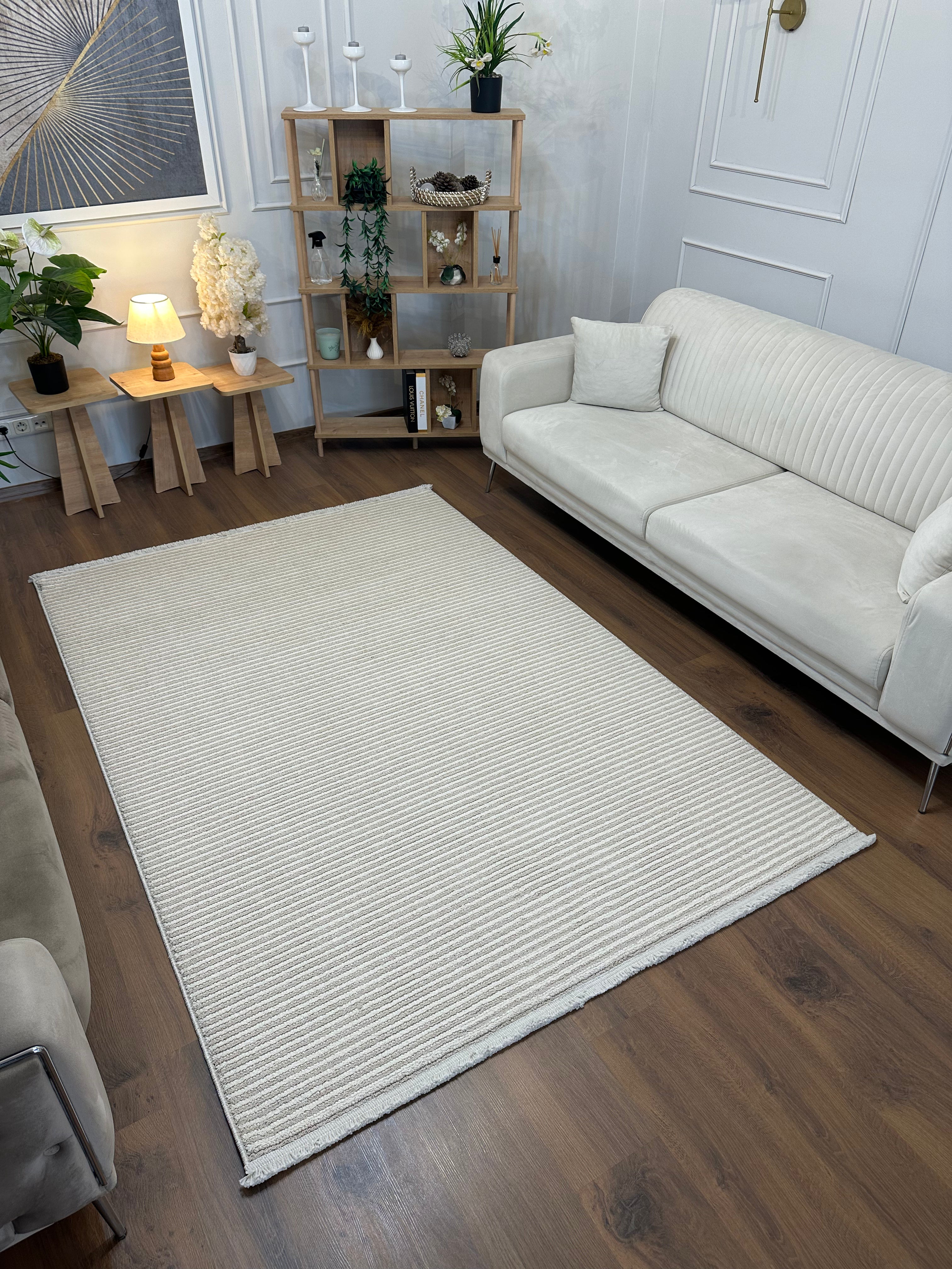 PALERMO P-URN606 KREM Kabartmalı Modern Desenli Salon Halısı