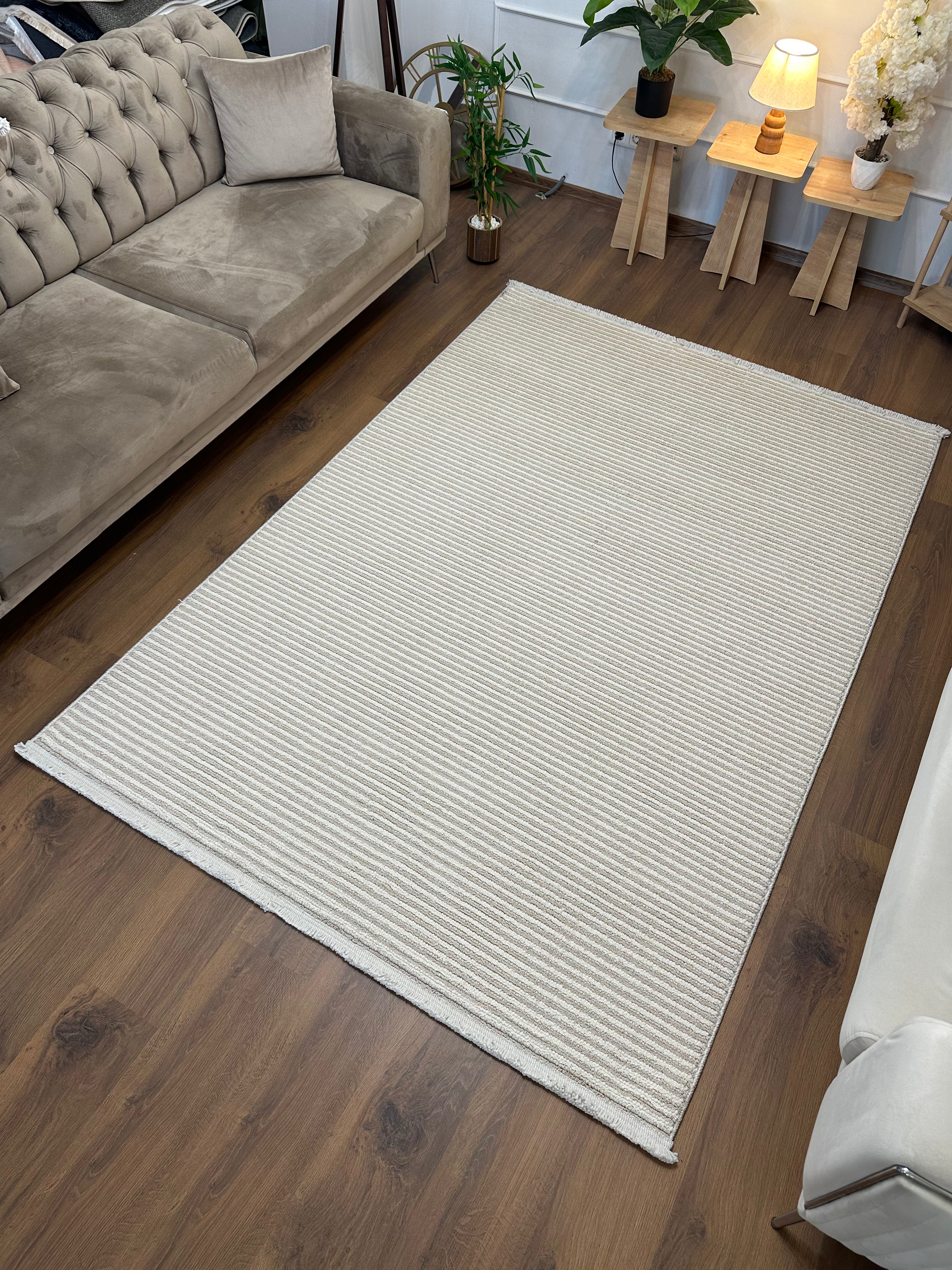 PALERMO P-URN606 KREM Kabartmalı Modern Desenli Salon Halısı