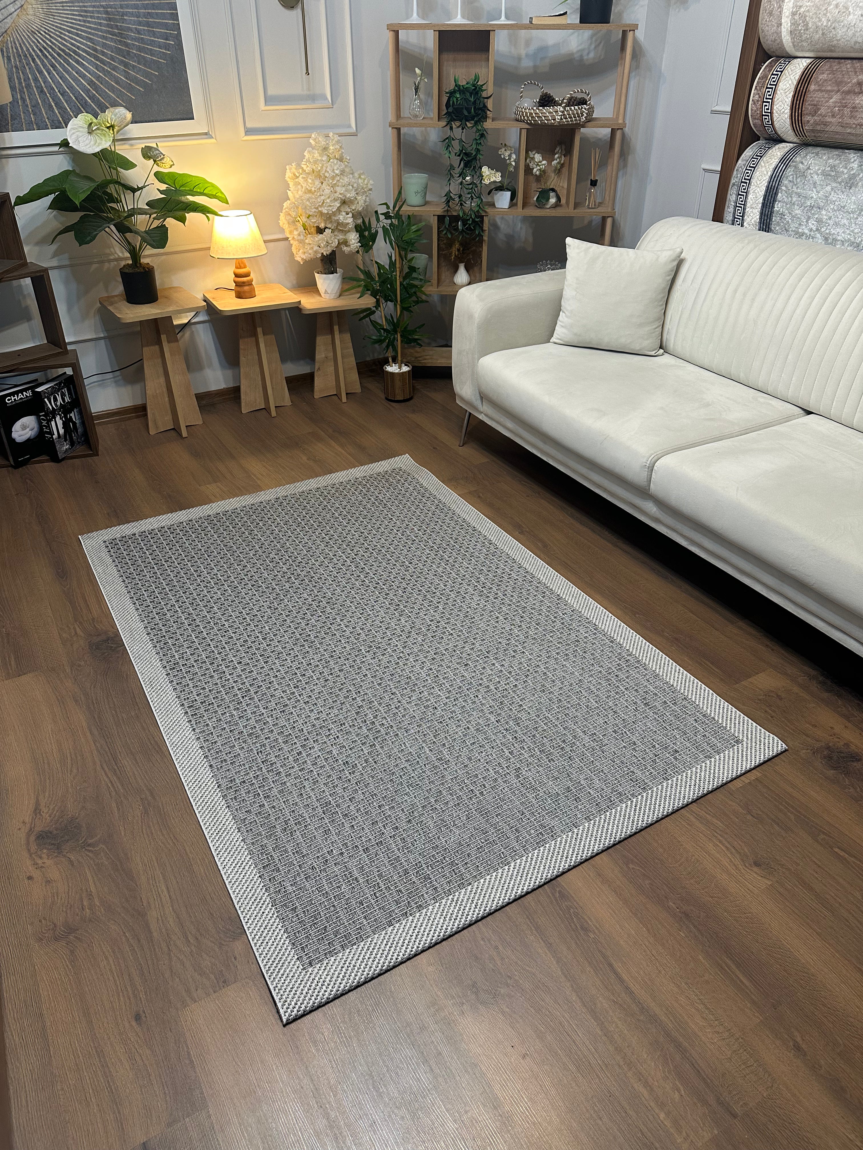 SİSAL-C01611 ANTRASİT Jüt Hasır Dokulu Doğal Salon Mutfak Koridor Balkon Halısı
