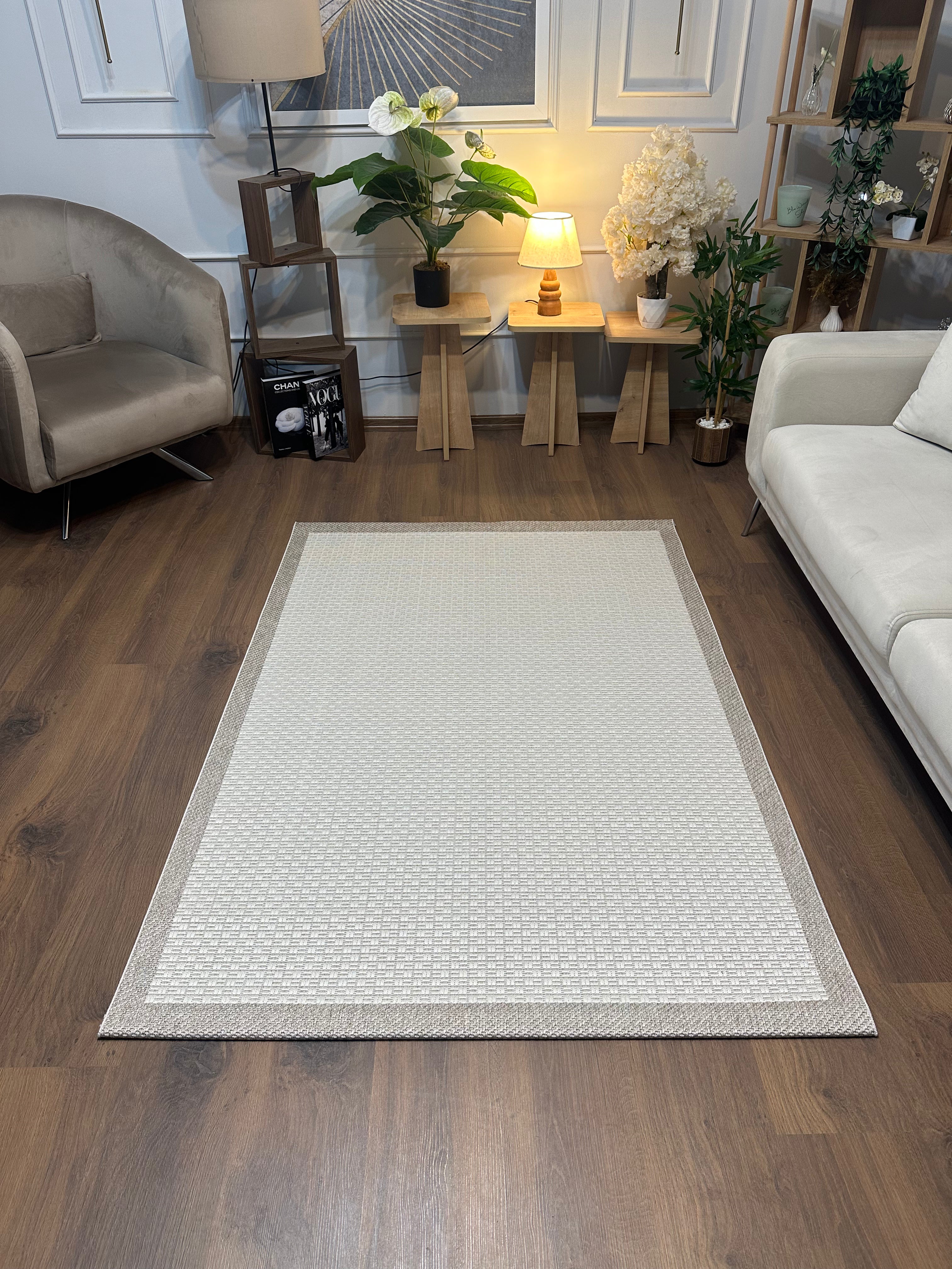 SİSAL-C01611 KREM Jüt Hasır Dokulu Doğal Salon Mutfak Koridor Balkon Halısı