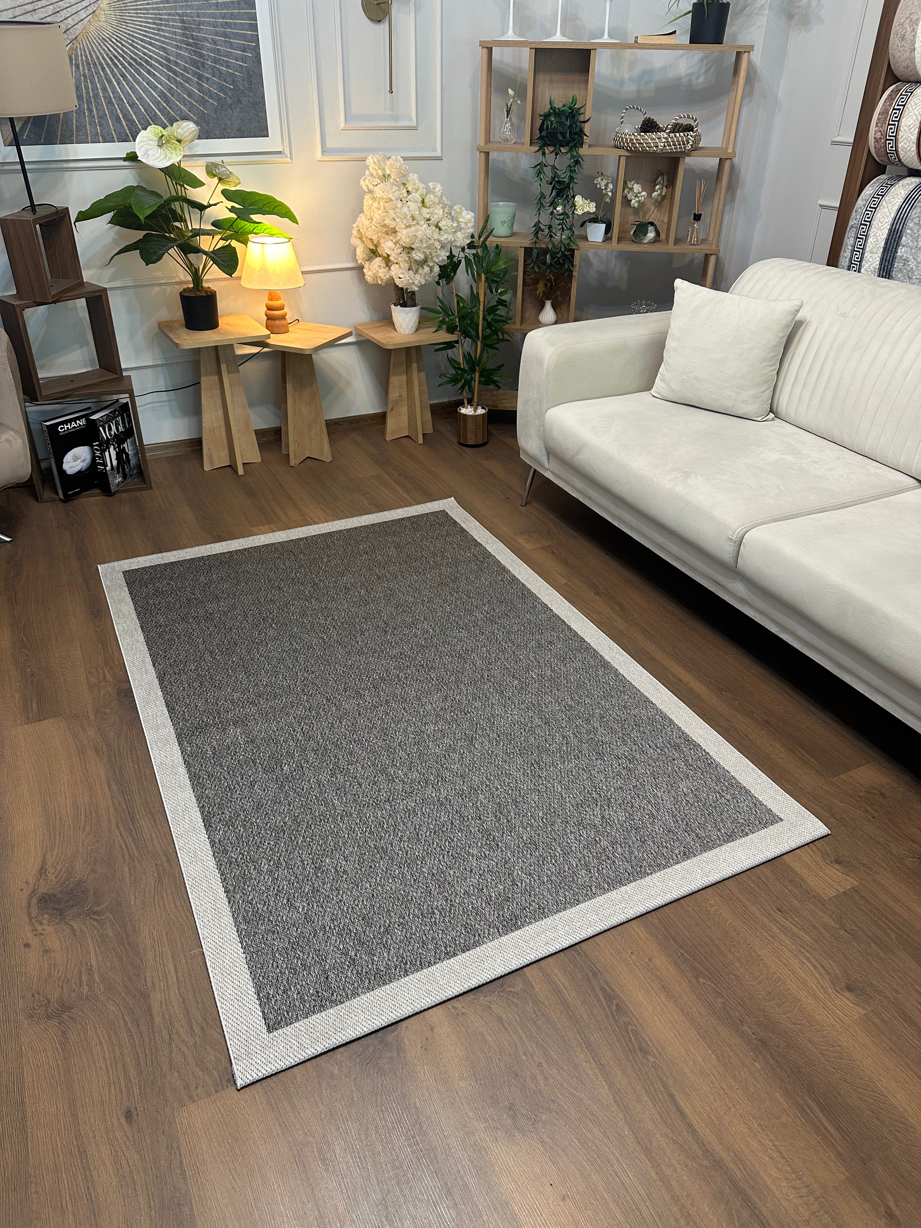 SİSAL-C01619 ANTRASİT Jüt Hasır Dokulu Doğal Salon Mutfak Koridor Balkon Halısı
