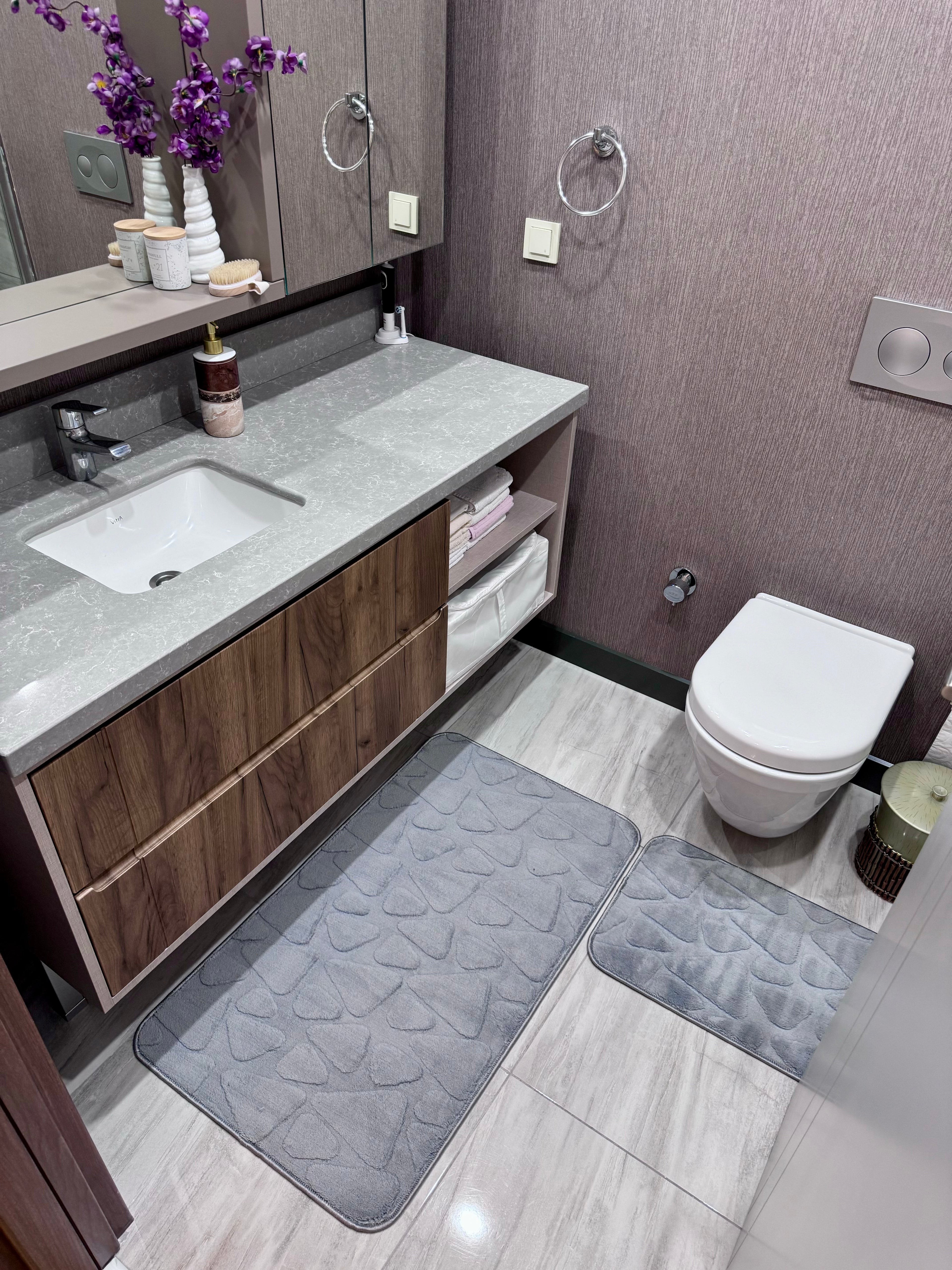 GRİ - Yıkanabilir Kaymaz Taban 60x100 50x60 2&