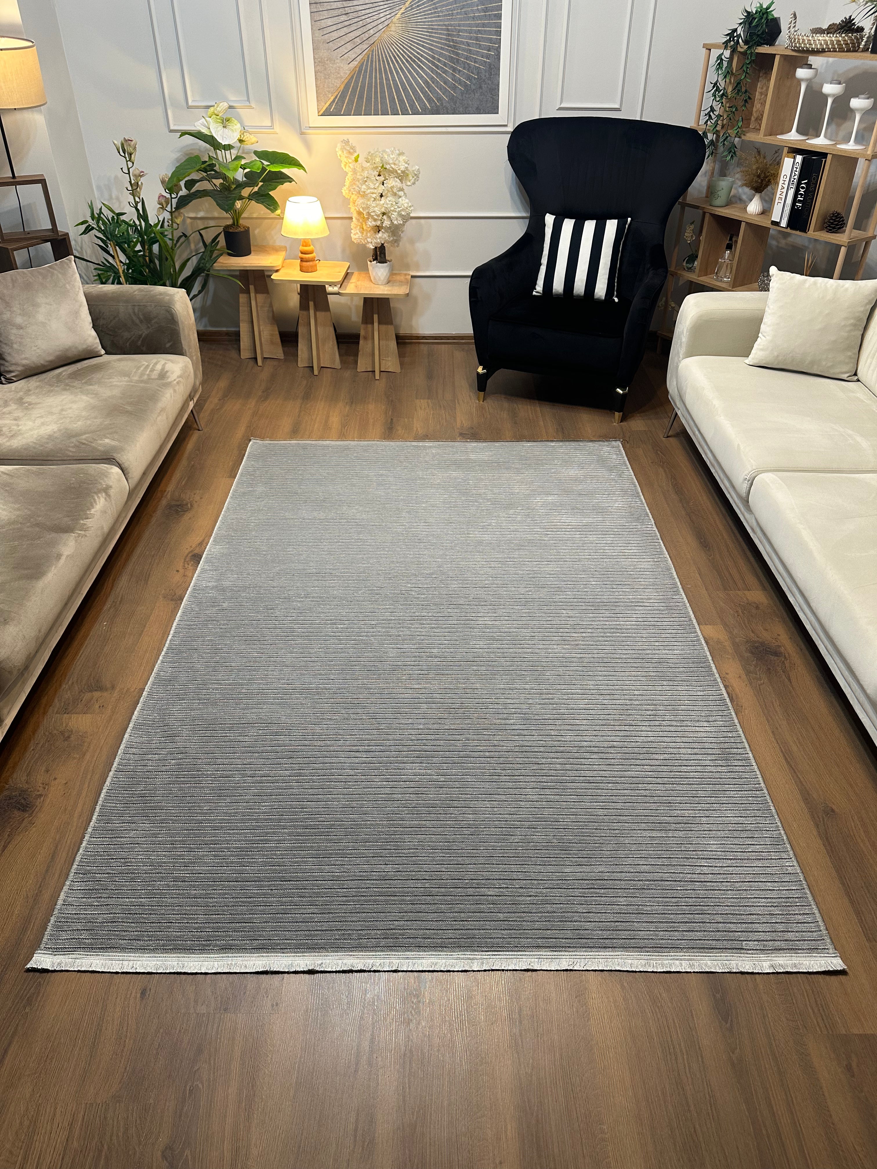 ŞÖNİL LİDYA - GRİ Kaymaz Taban Salon Koridor Mutfak Şönil Kilim Dokuma Halı