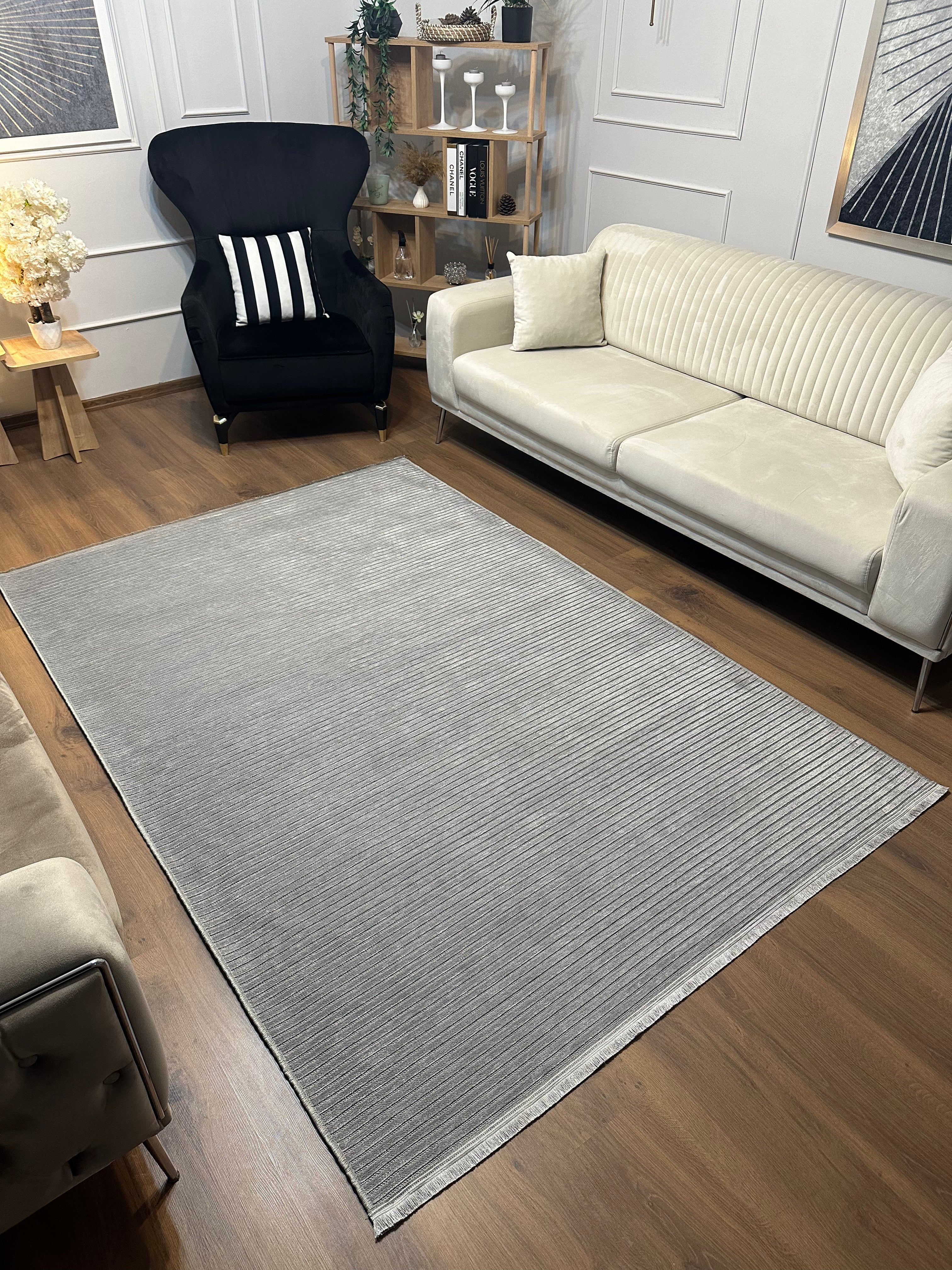 ŞÖNİL LİDYA - GRİ Kaymaz Taban Salon Koridor Mutfak Şönil Kilim Dokuma Halı
