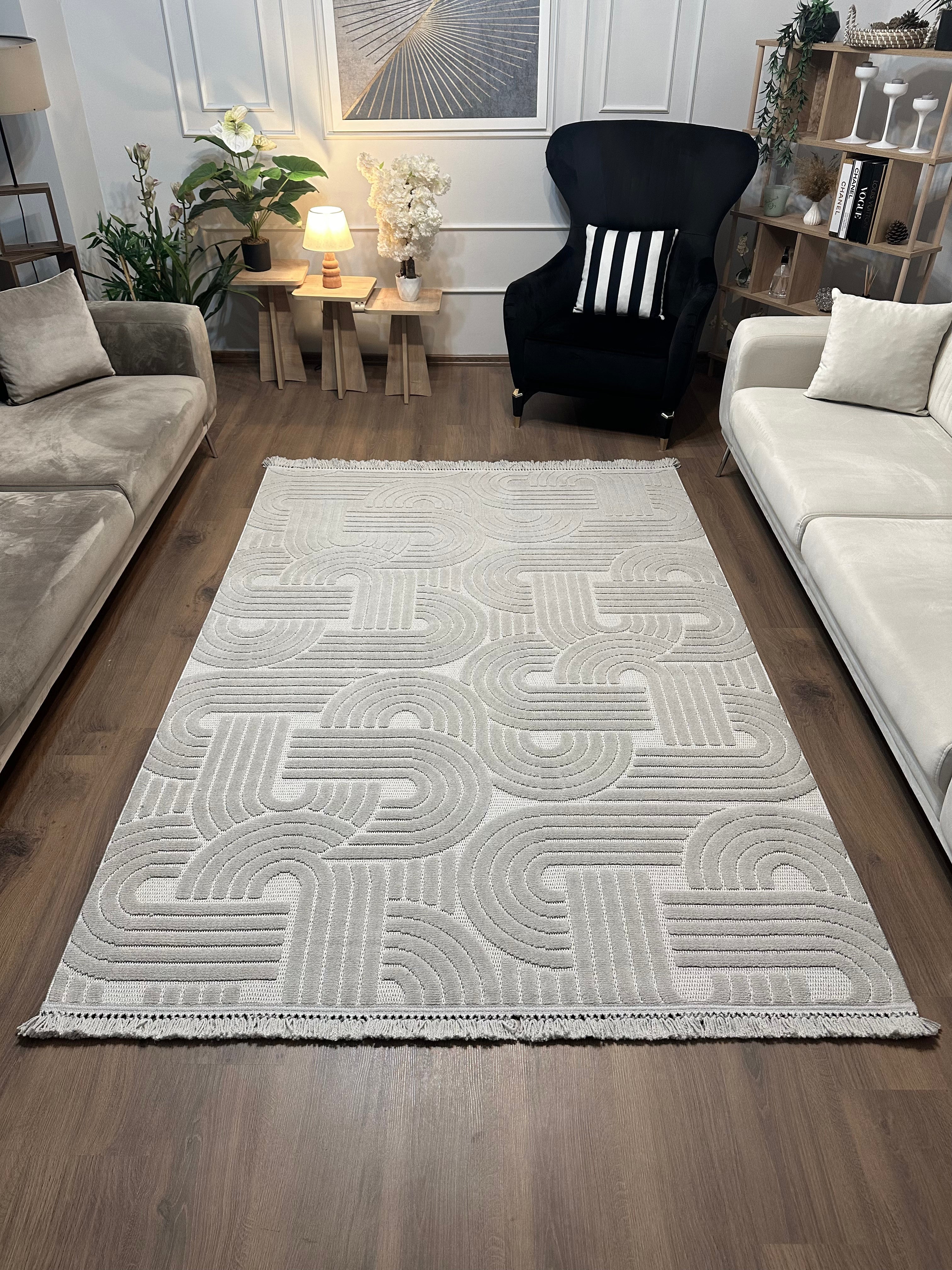 MİLAS C42-GRİ Kabartmalı Modern Geometrik Desenli Salon Koridor Mutfak Halısı