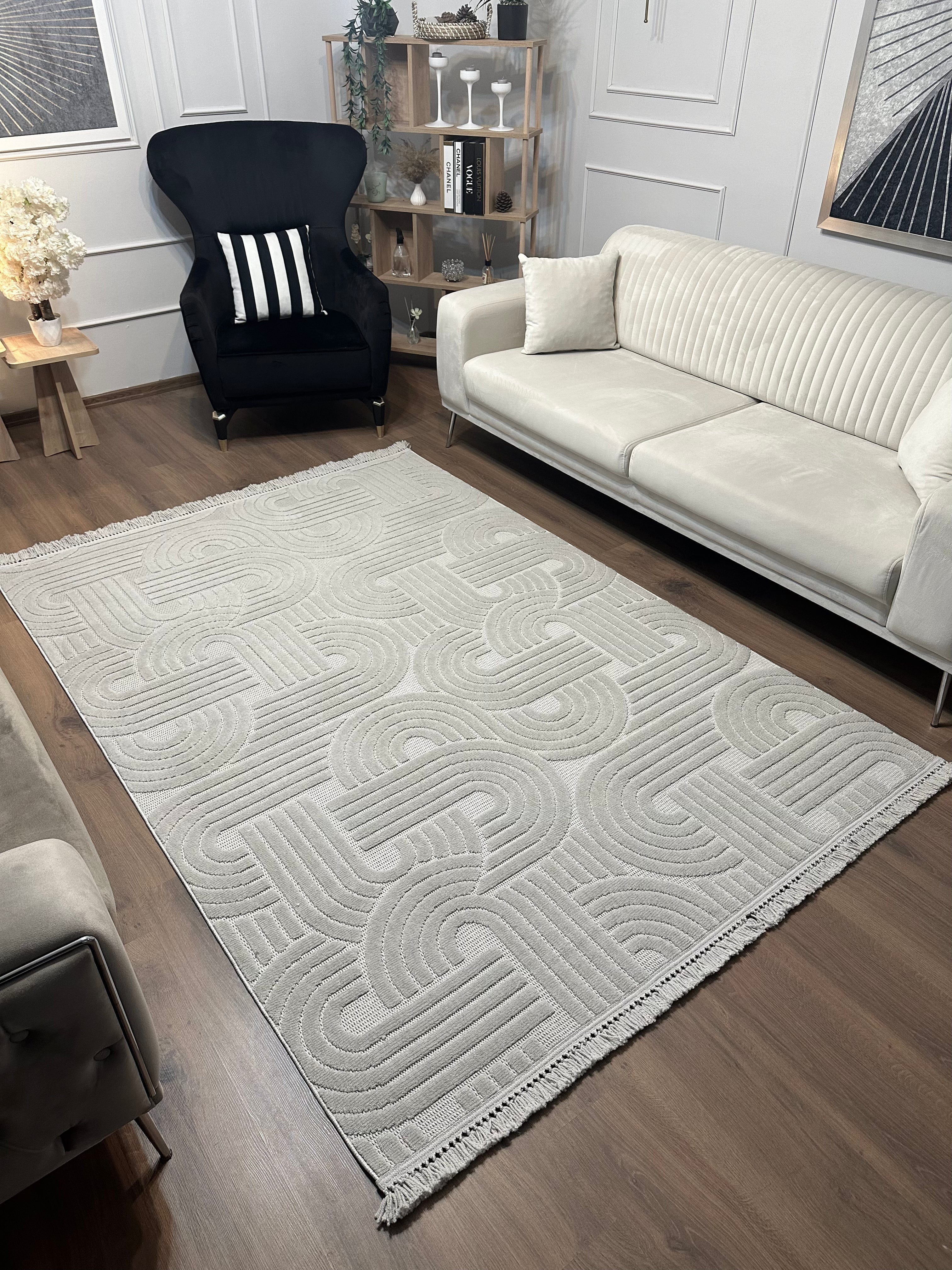 MİLAS C42-GRİ Kabartmalı Modern Geometrik Desenli Salon Koridor Mutfak Halısı