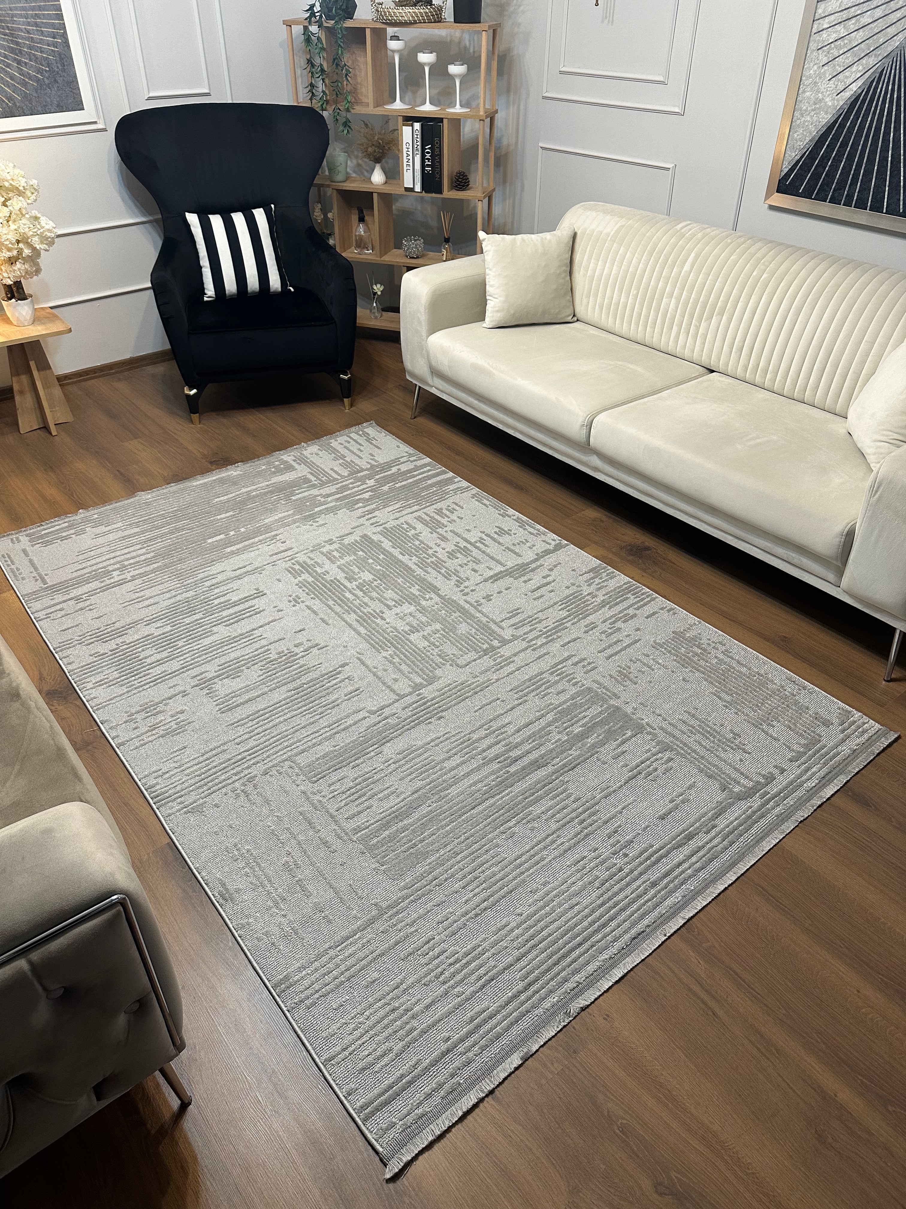 İCON A-5307 GRİ Modern Geometrik Desenli Salon Koridor Mutfak Halısı