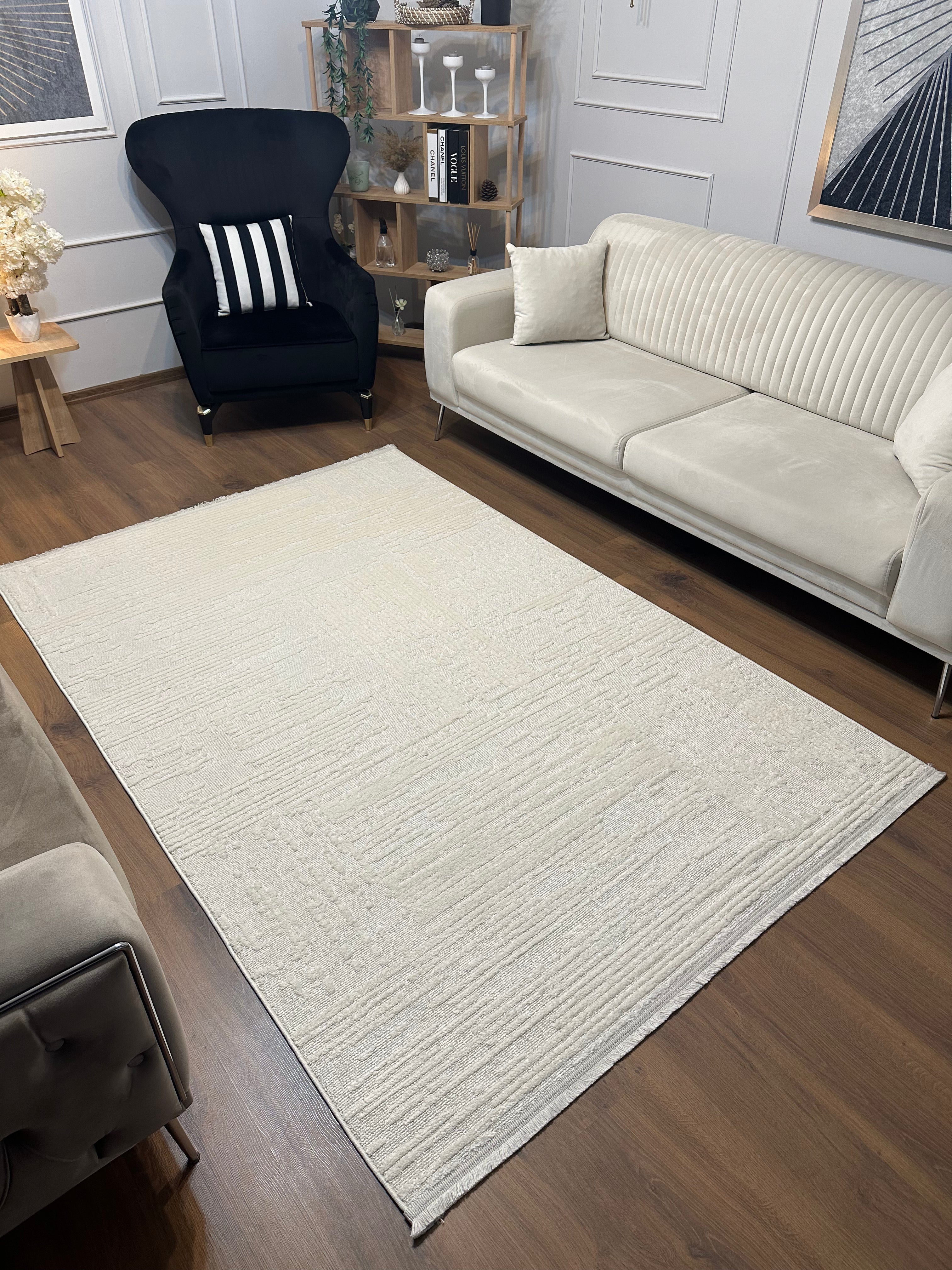 İCON A-5307 KREM Modern Geometrik Desenli Salon Koridor Mutfak Halısı