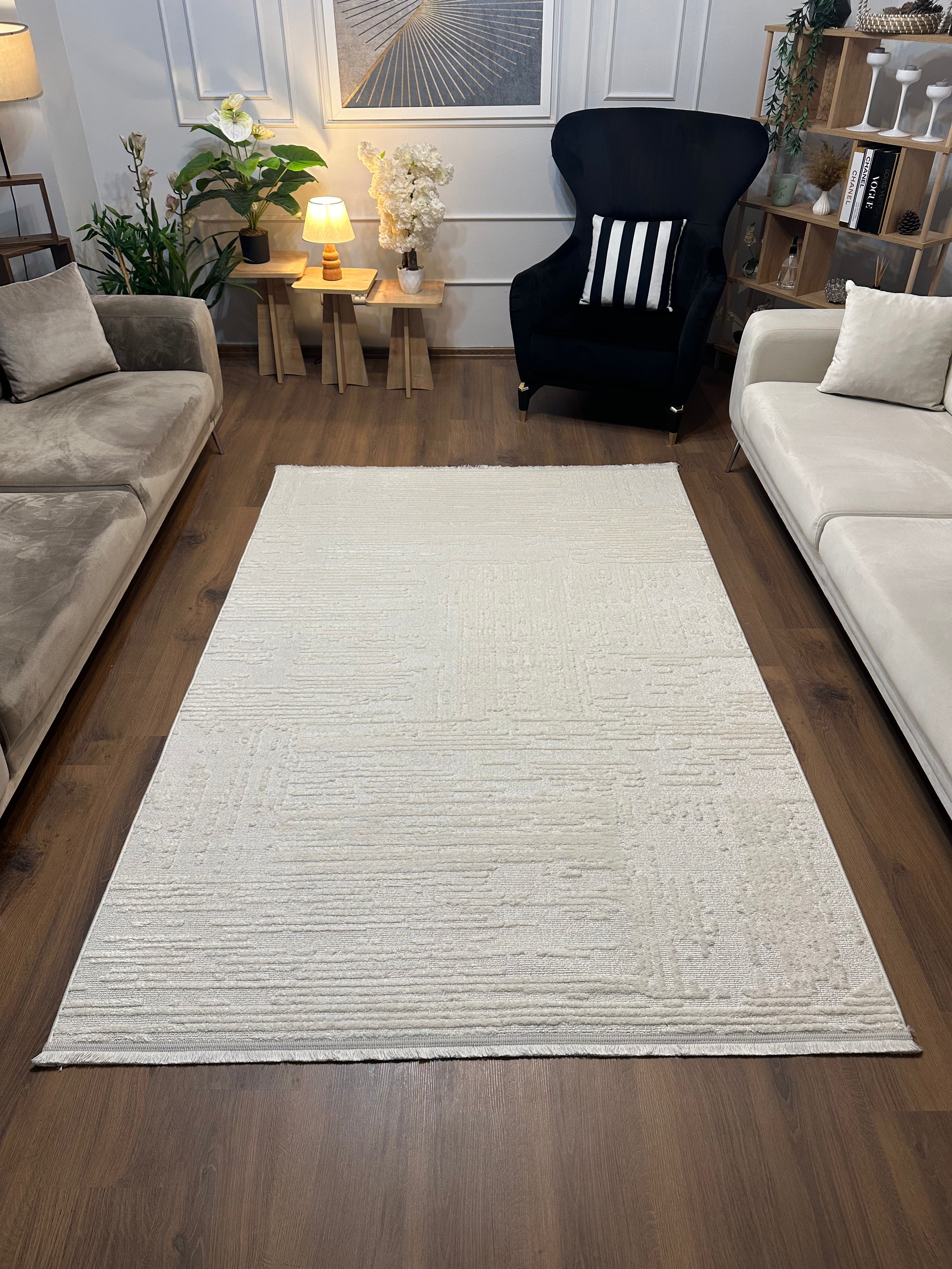 İCON A-5307 KREM Modern Geometrik Desenli Salon Koridor Mutfak Halısı