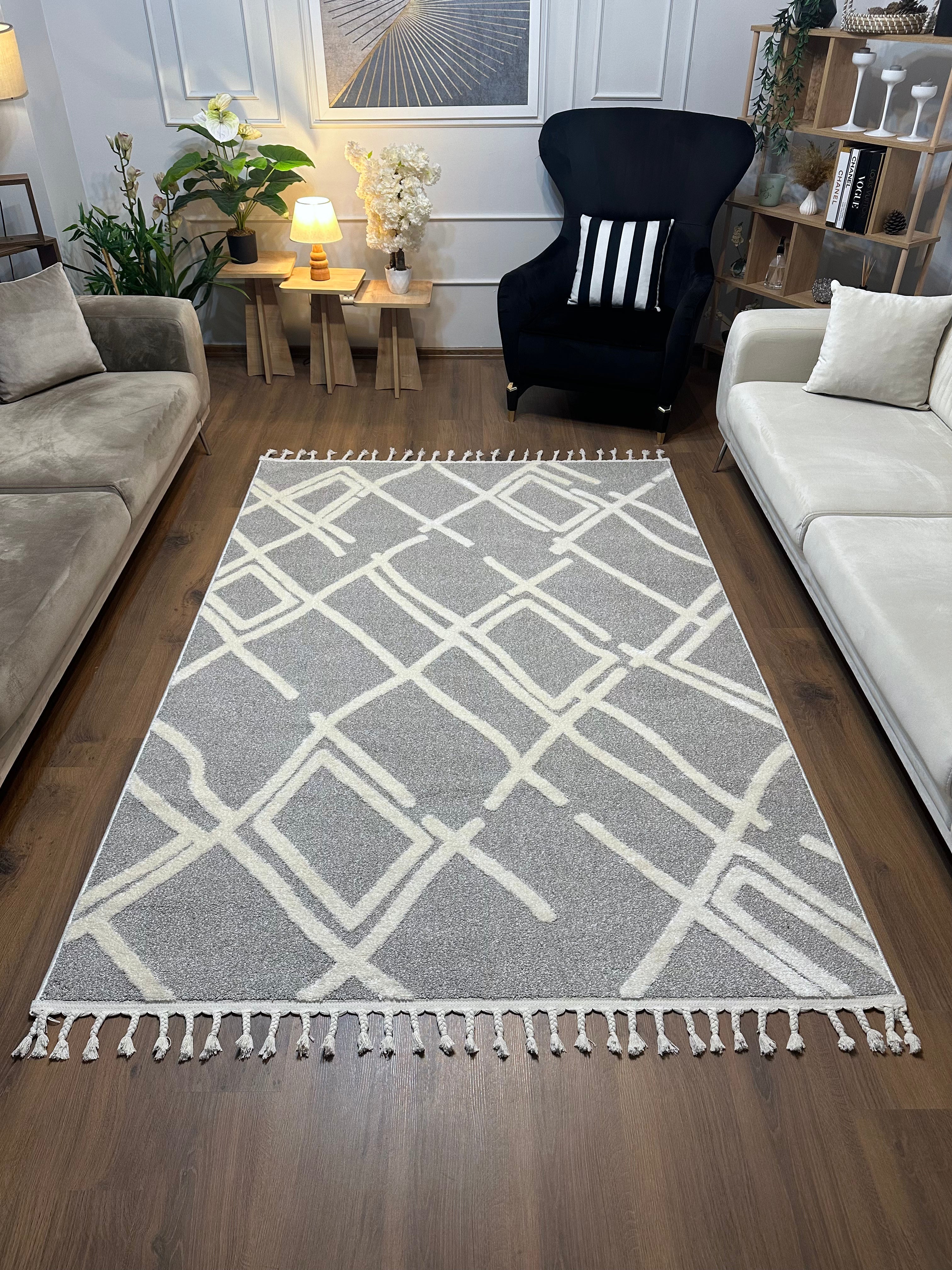 PALERMO A-11891 GRİ Sık Dokuma Modern Geometrik Desenli Salon Koridor Mutfak Halısı