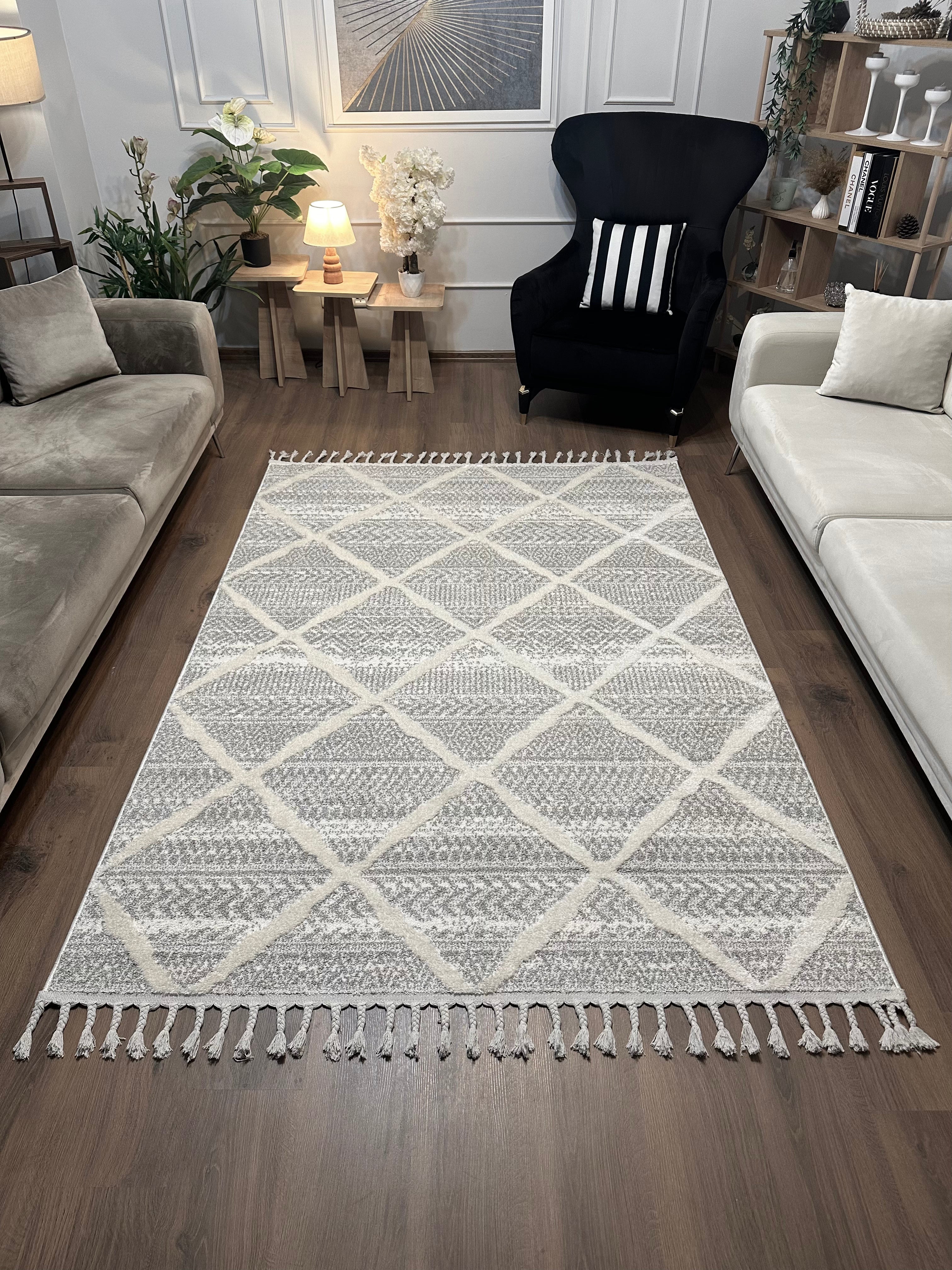PALERMO A-10692 GRİ Sık Dokuma Modern Geometrik Desenli Salon Koridor Mutfak Halısı