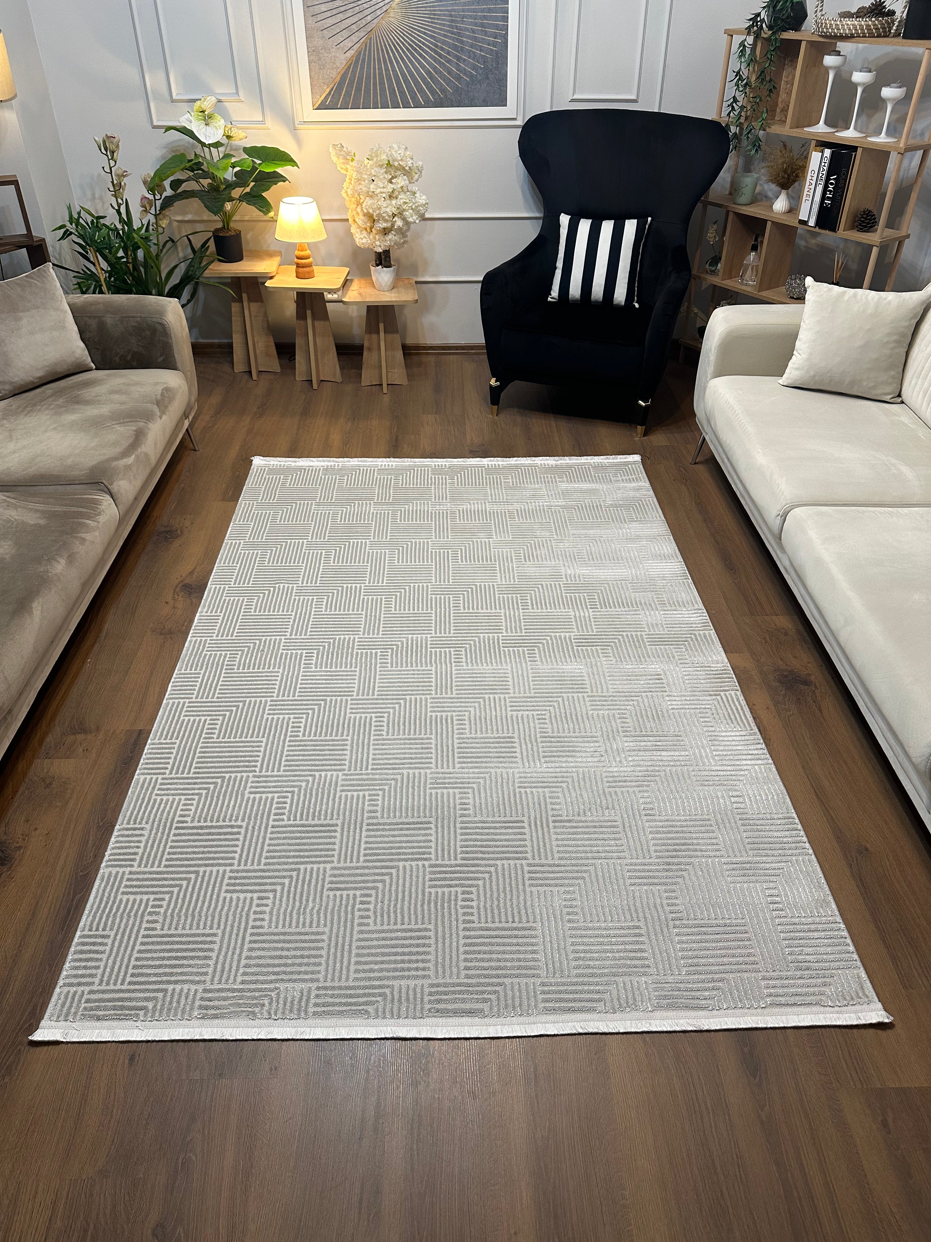 SÜMER A-2002 GRİ Sentetik Bambu Parlak Saten Salon Koridor Mutfak Halısı