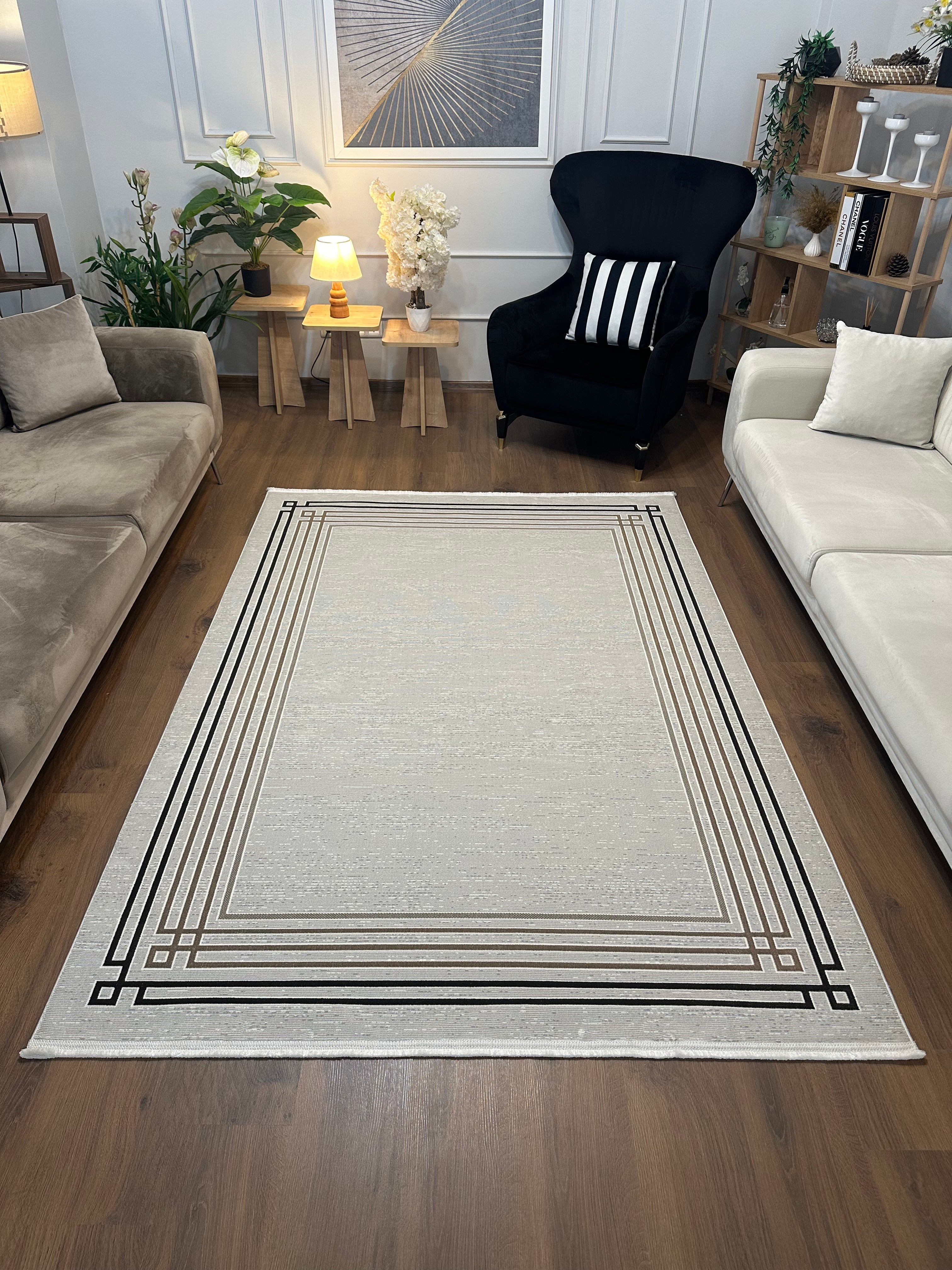 LOTUS C31-KAHVE/BEJ/KREM Sentetik Bambu Parlak Saten Salon Koridor Mutfak Halısı