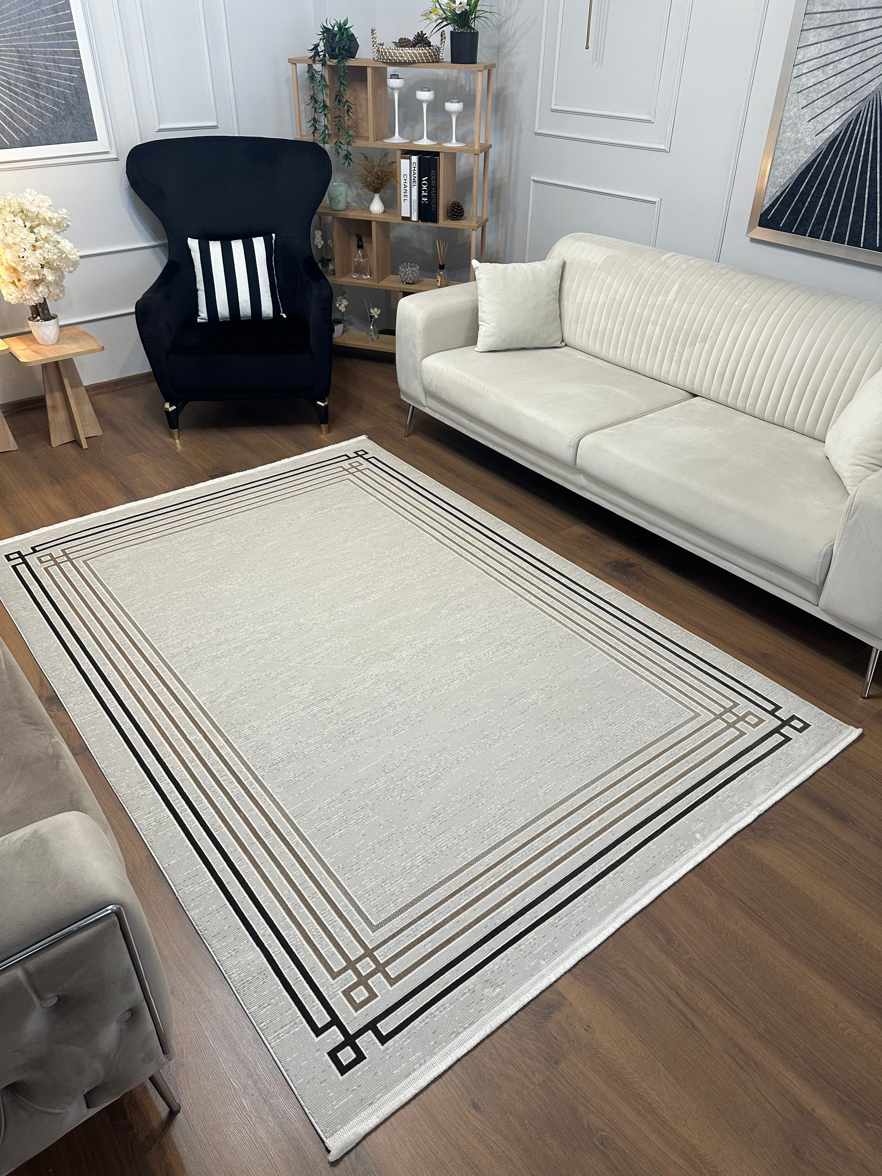 LOTUS C31-KAHVE/BEJ/KREM Sentetik Bambu Parlak Saten Salon Koridor Mutfak Halısı