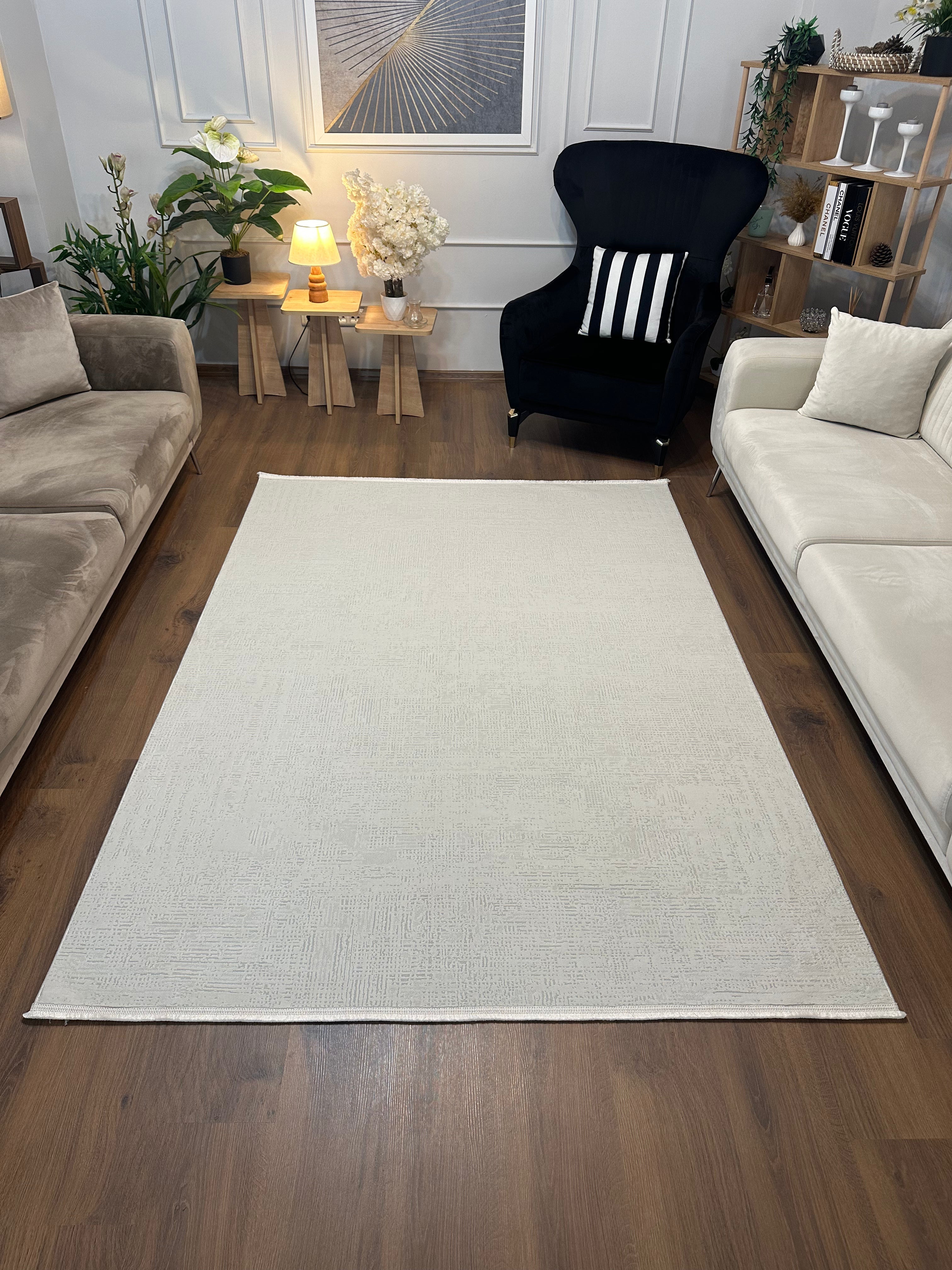 LOTUS C25-KREM Sentetik Bambu Parlak Saten Salon Koridor Mutfak Halısı-910