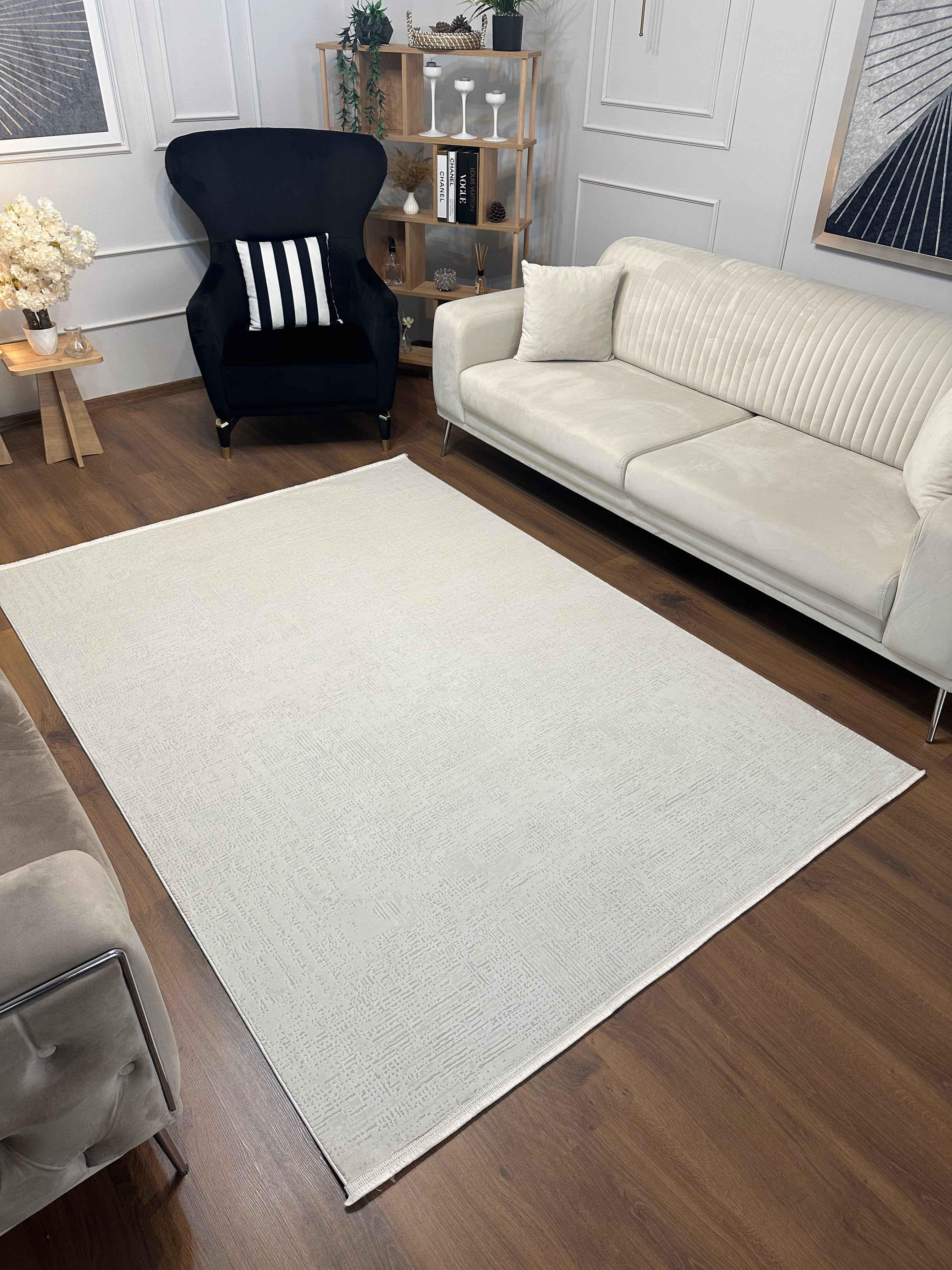 LOTUS C25-KREM Sentetik Bambu Parlak Saten Salon Koridor Mutfak Halısı-910