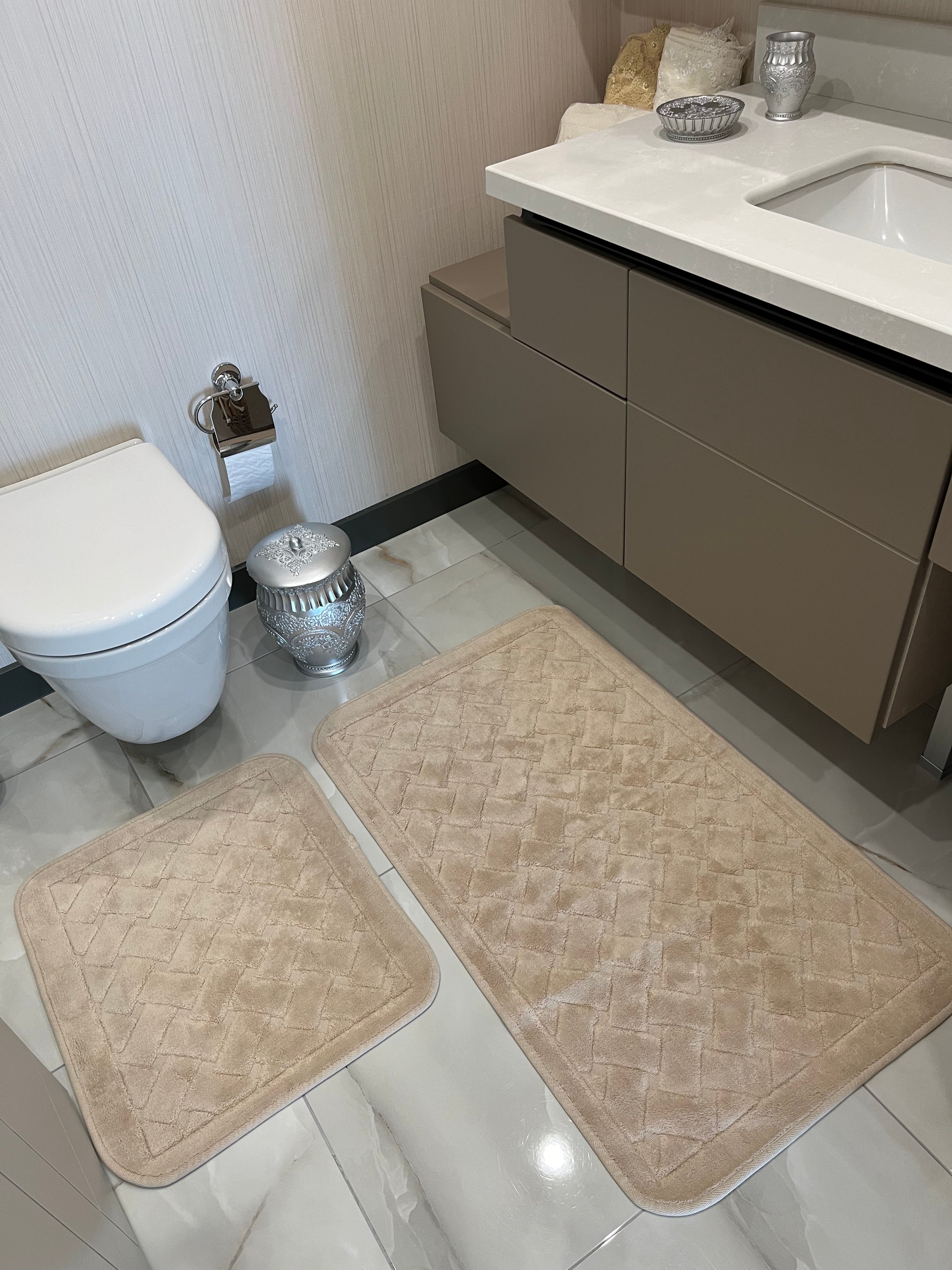 KAHVE - Yıkanabilir Pamuk Dokuma Taban Taban 60x100 50x60 2&