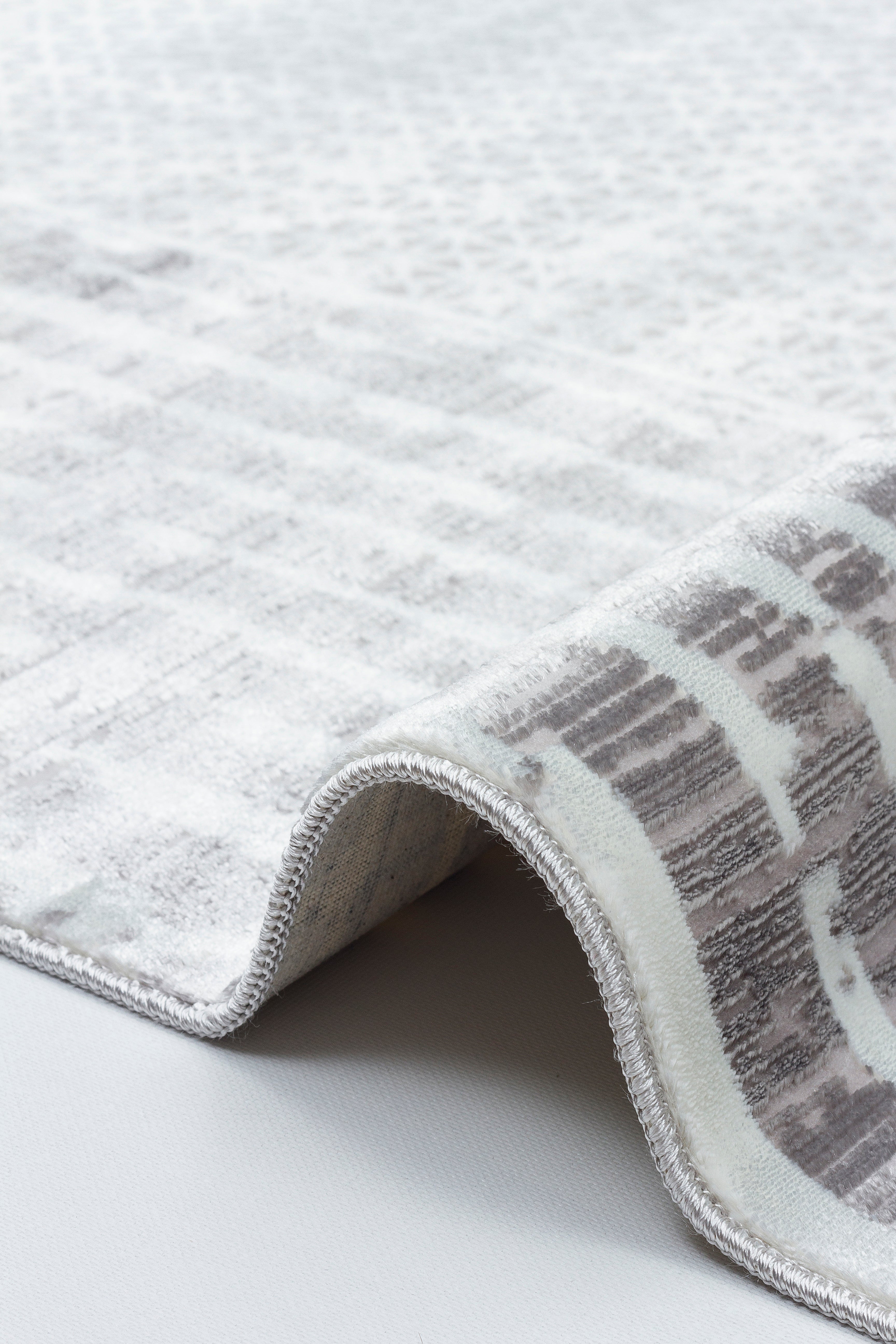 LOTUS 99T-BEYAZ/GRİ Sentetik Bambu Parlak Saten Salon Koridor Mutfak Halısı