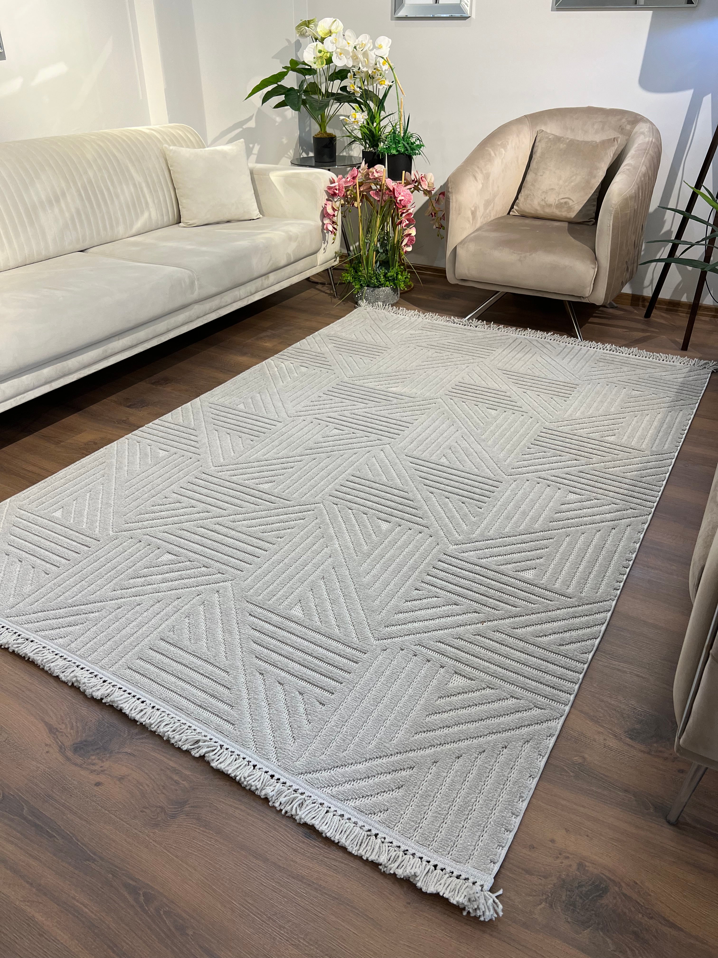 MİLAS C15-GRİ Kabartmalı Modern Geometrik Desenli Salon Koridor Mutfak Halısı