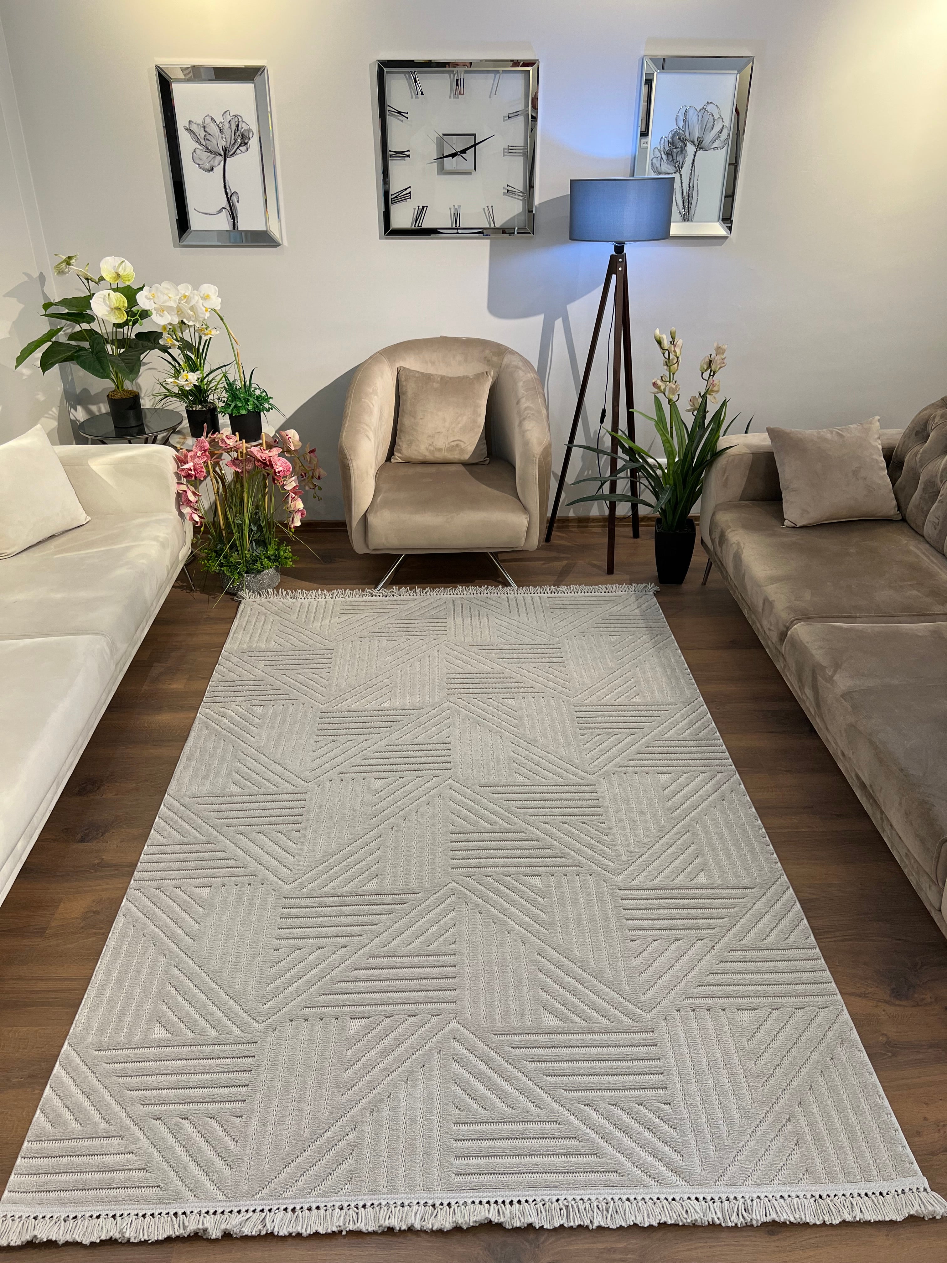 MİLAS C15-GRİ Kabartmalı Modern Geometrik Desenli Salon Koridor Mutfak Halısı