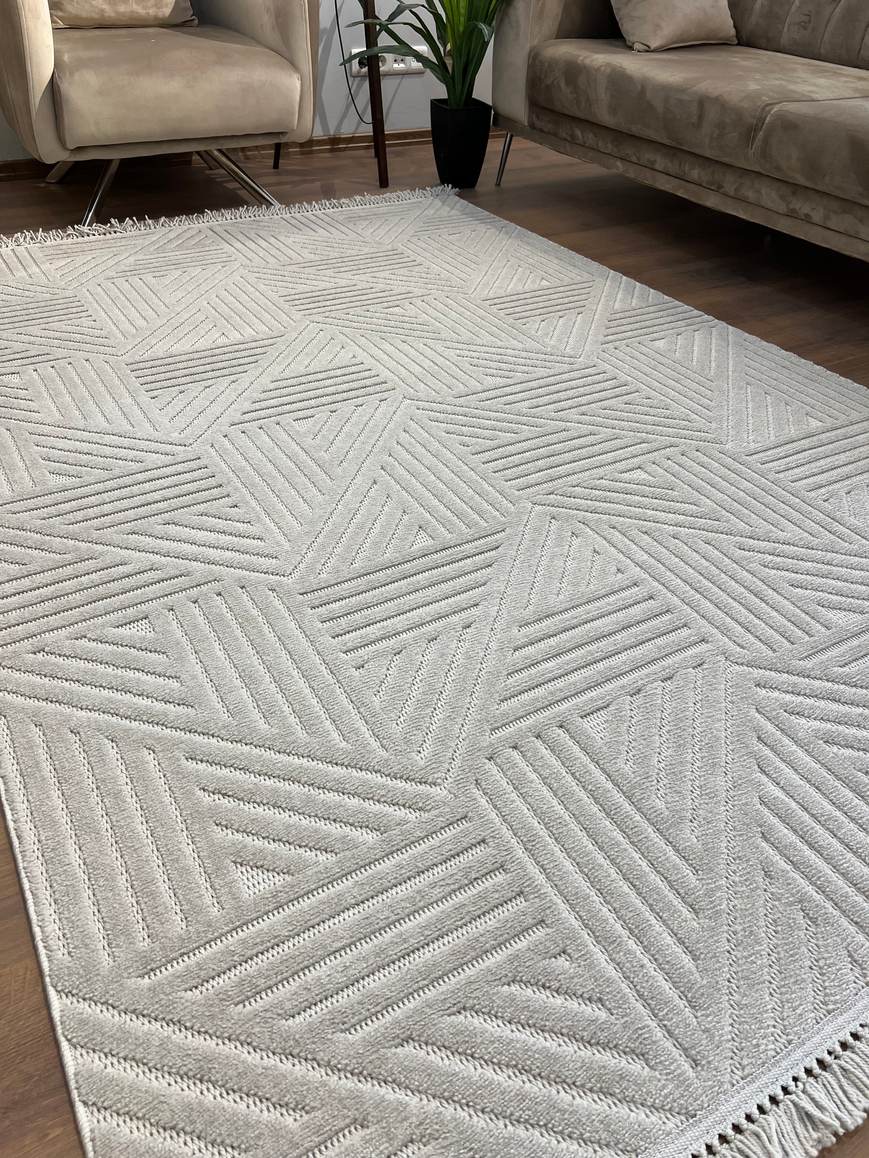 MİLAS C15-GRİ Kabartmalı Modern Geometrik Desenli Salon Koridor Mutfak Halısı