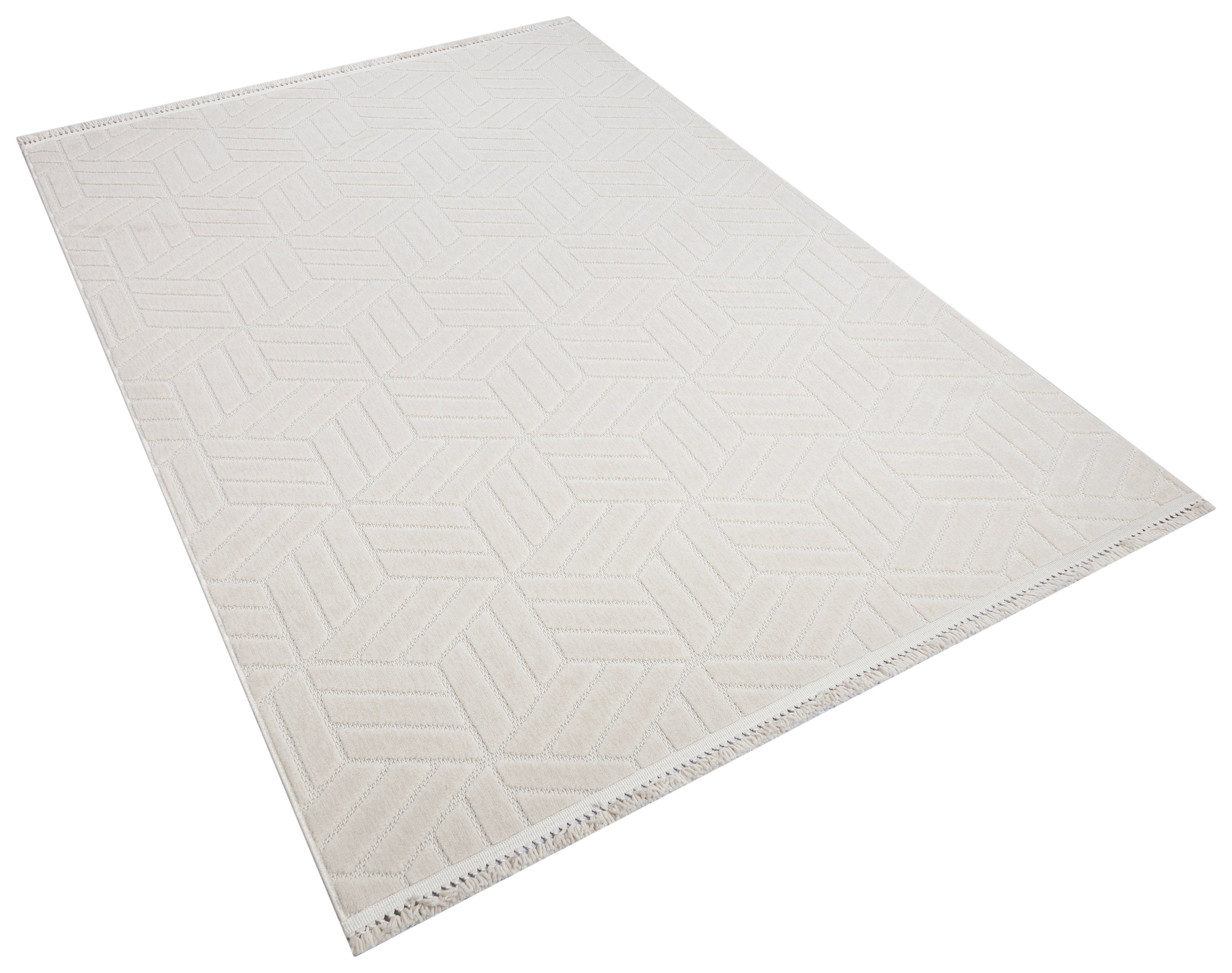 MİLAS T-LO67 BEJ Kabartmalı Modern Geometrik Desenli Salon Koridor Mutfak Halısı