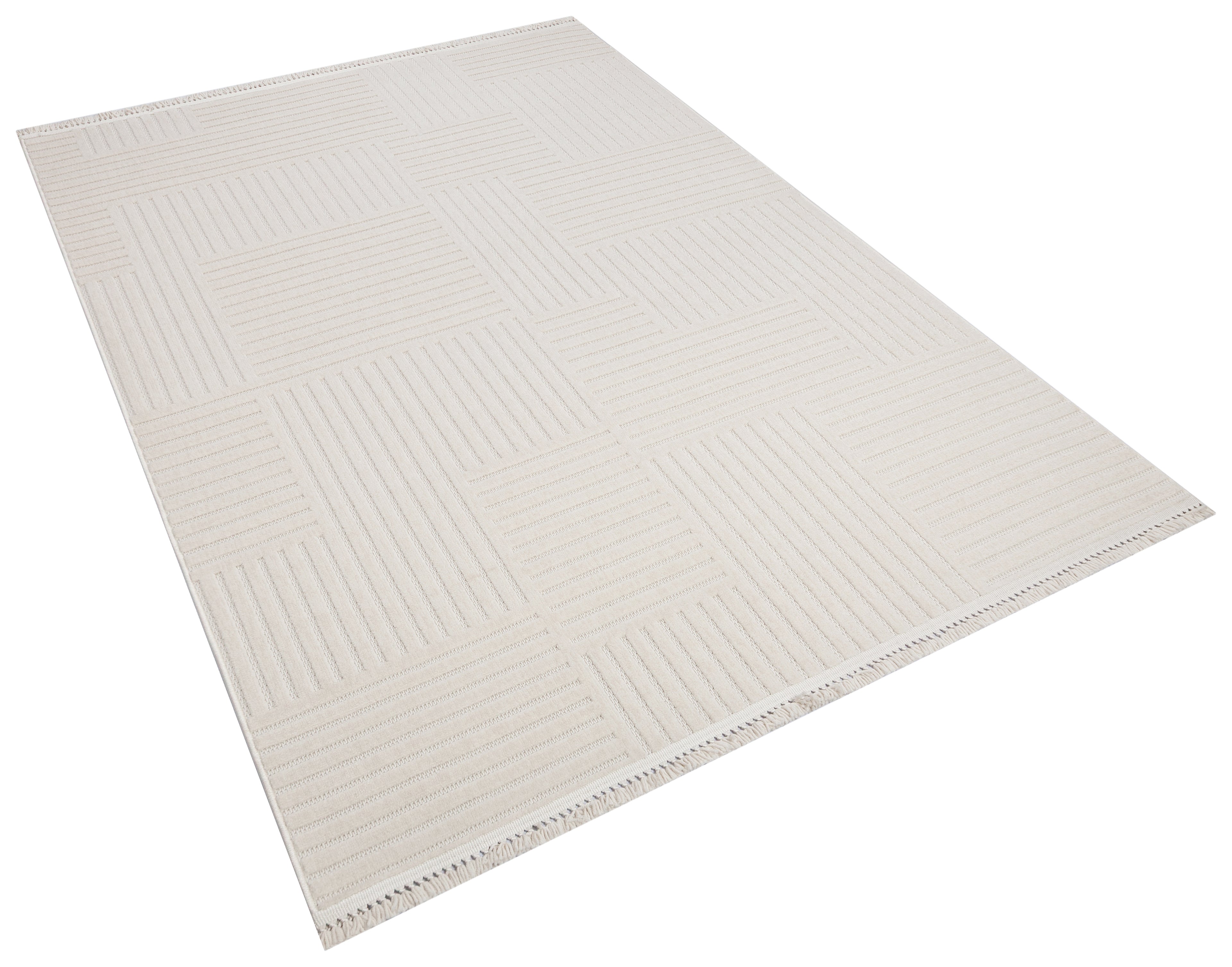 MİLAS T-LT49 BEJ Kabartmalı Modern Geometrik Desenli Salon Koridor Mutfak Halısı