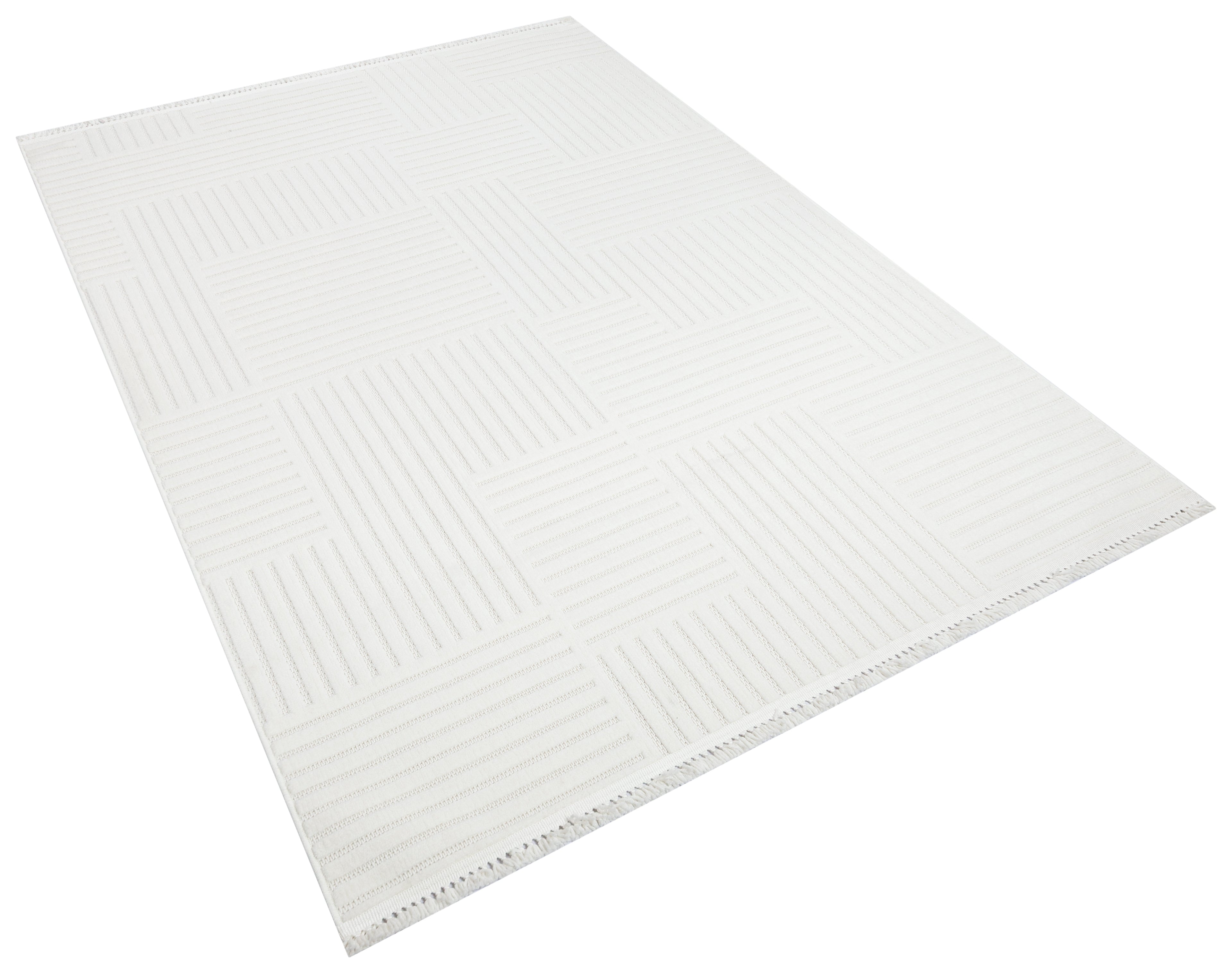 MİLAS T-LT49 KREM Kabartmalı Modern Geometrik Desenli Salon Koridor Mutfak Halısı
