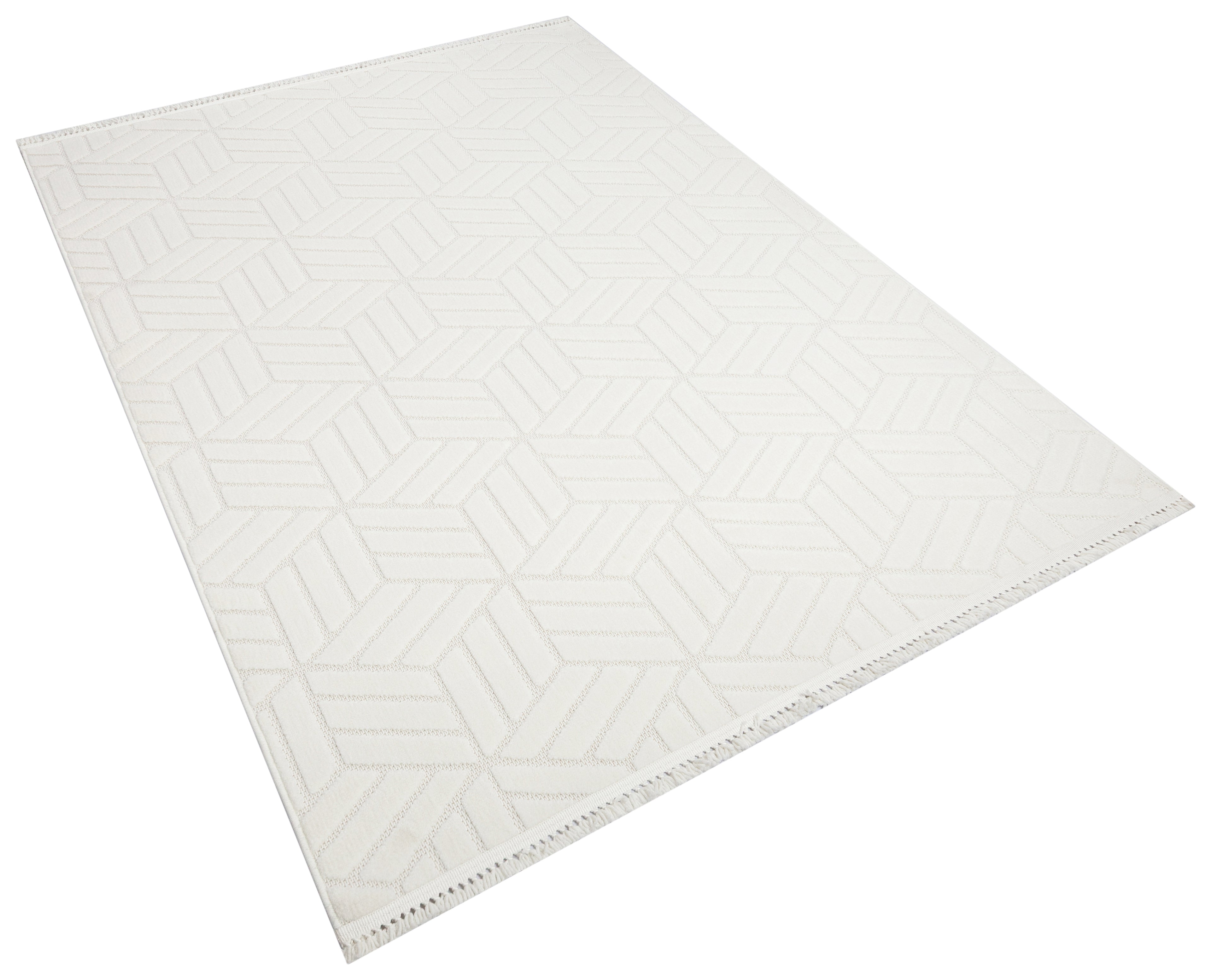 MİLAS T-LO67 KREM Kabartmalı Modern Geometrik Desenli Salon Koridor Mutfak Halısı