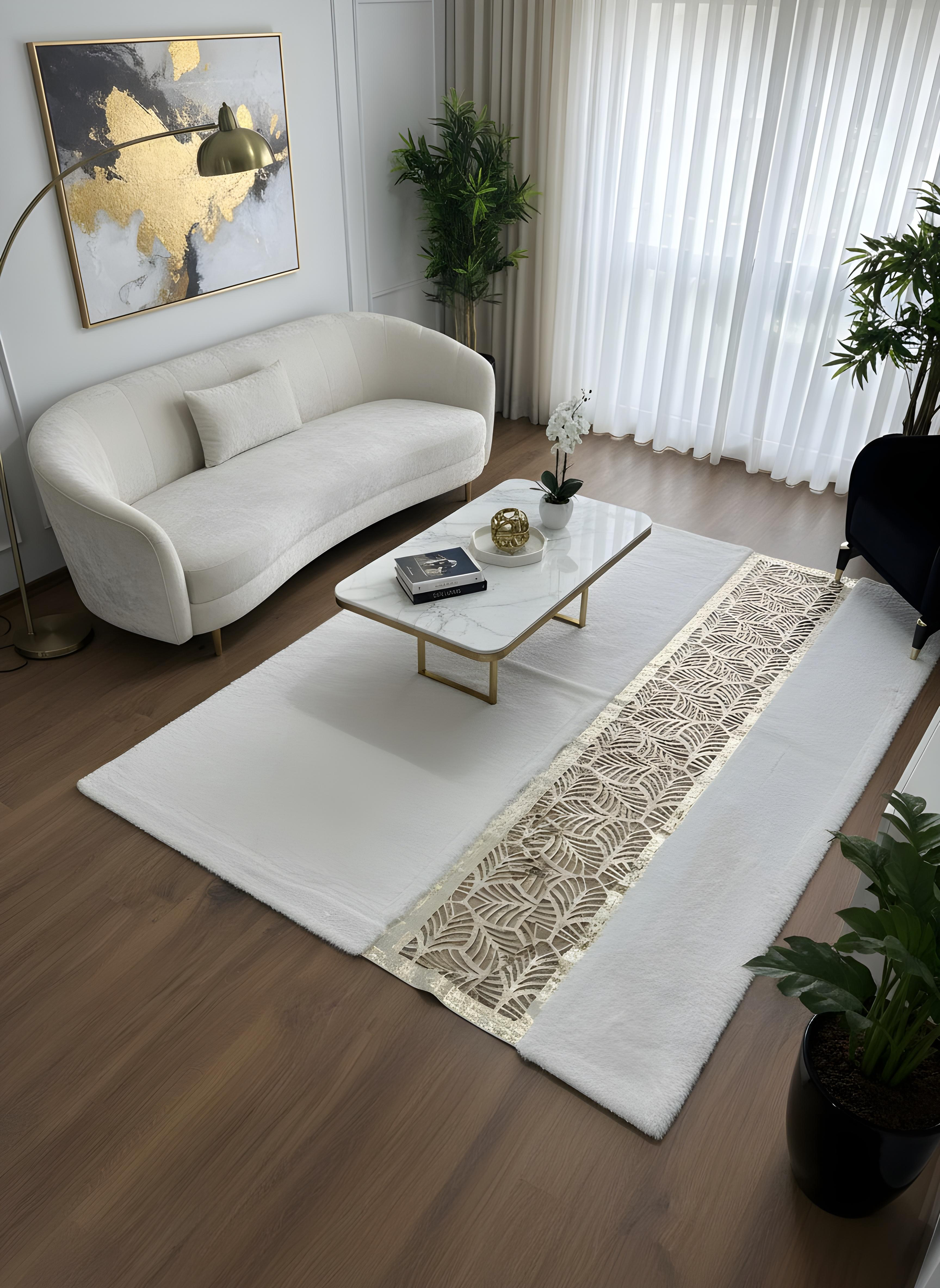 Royal Serisi İnci - El İşçiliği ile Tavşan Post ve Varaklı Deri Dekoratif Halı