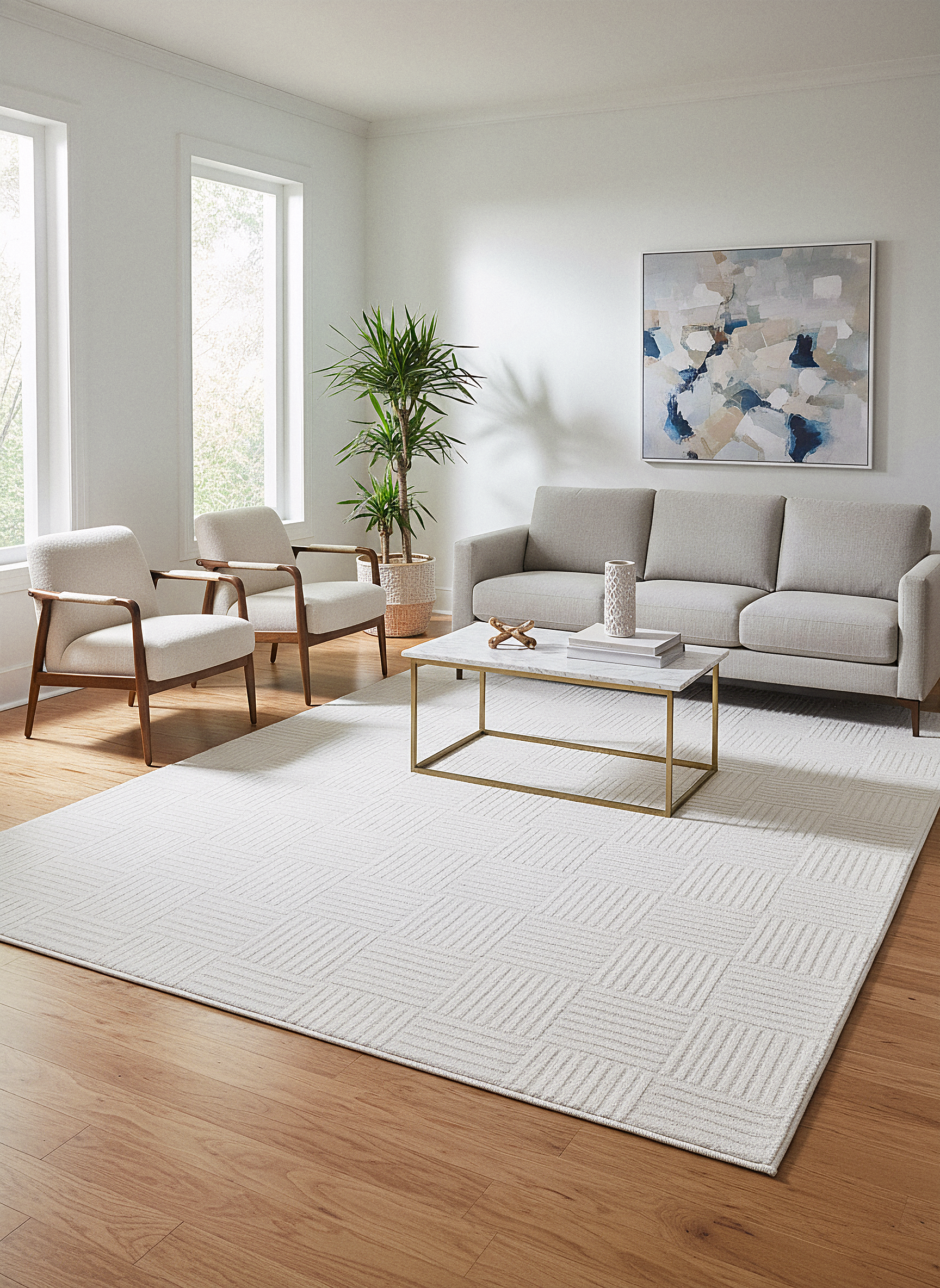 İCON T-LP01 KREM Modern Geometrik Desenli Salon Koridor Mutfak Halısı