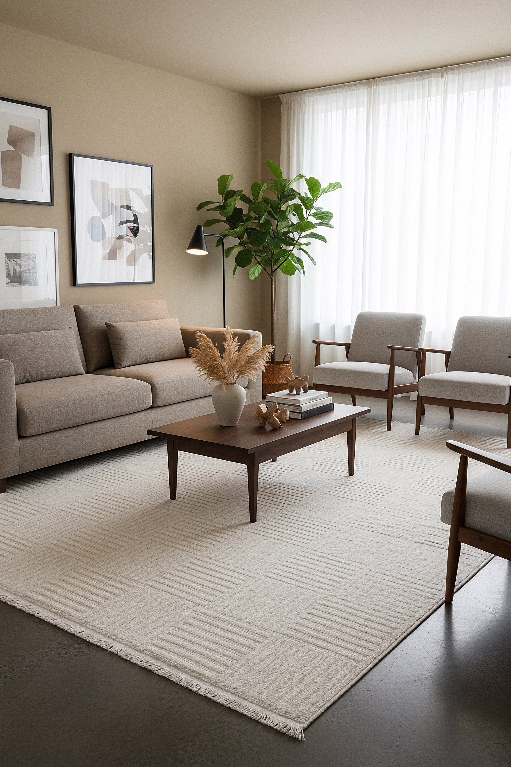 İCON T-LP01 KREM Modern Geometrik Desenli Salon Koridor Mutfak Halısı