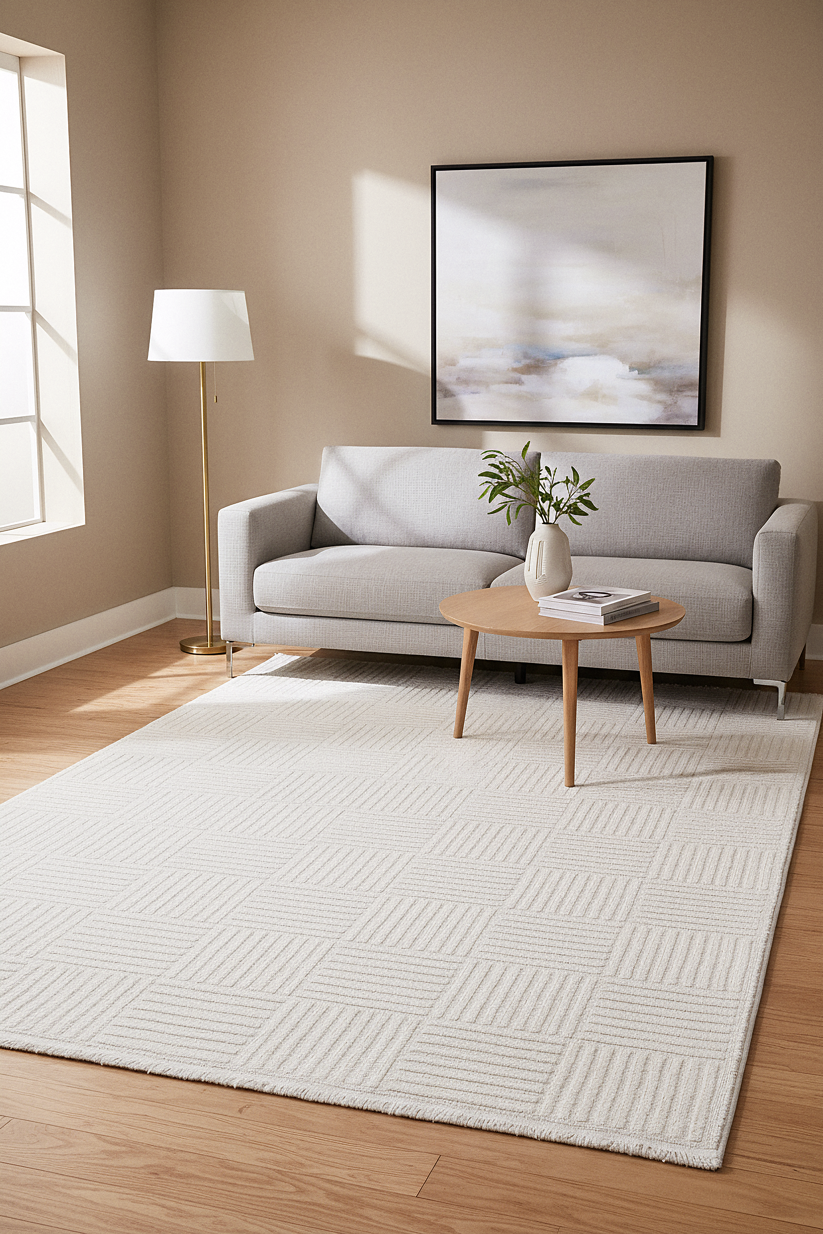 İCON T-LP01 KREM Modern Geometrik Desenli Salon Koridor Mutfak Halısı