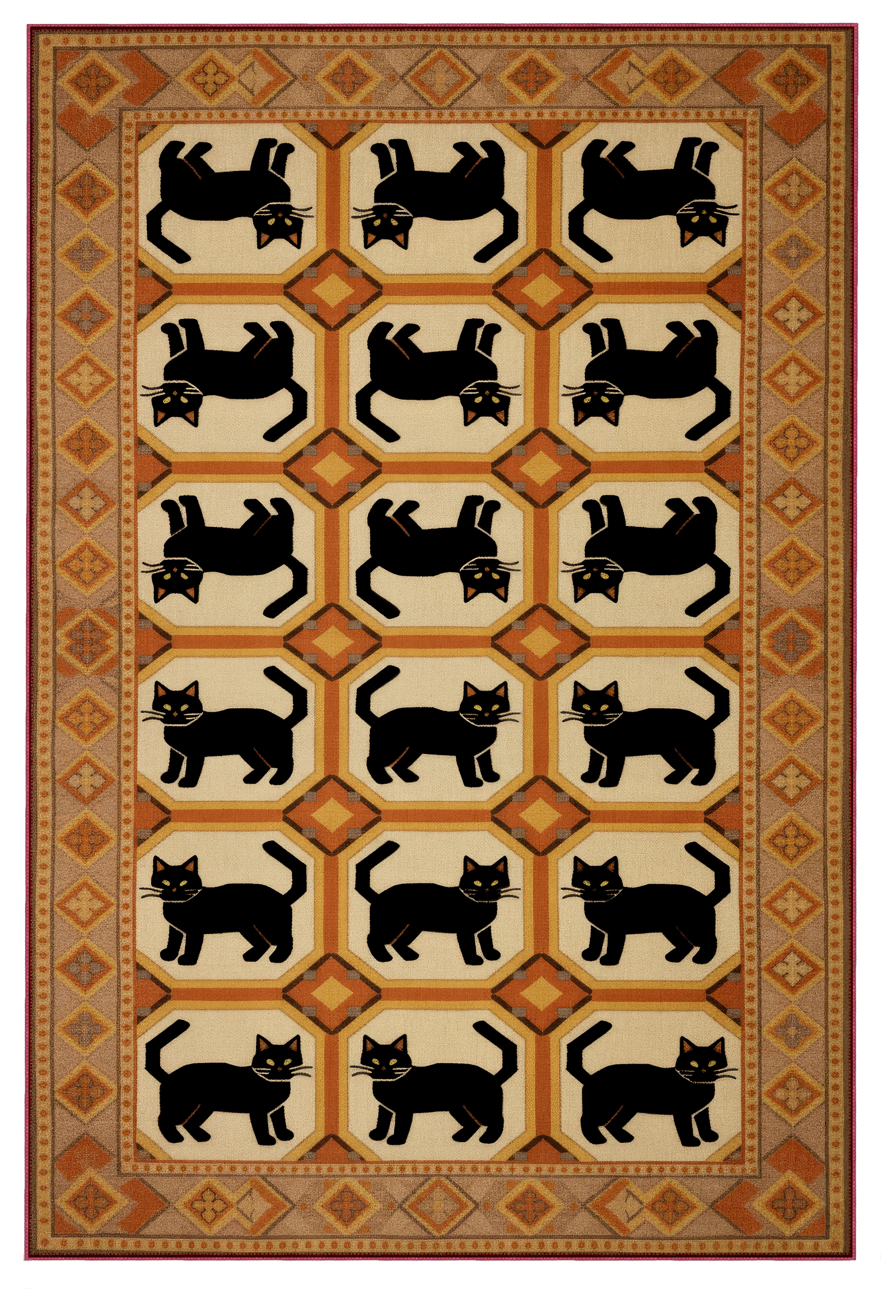 Arte KD001 Kedi Desenli Pati Dostu Hayvanseverler İçin Dekoratif Halı