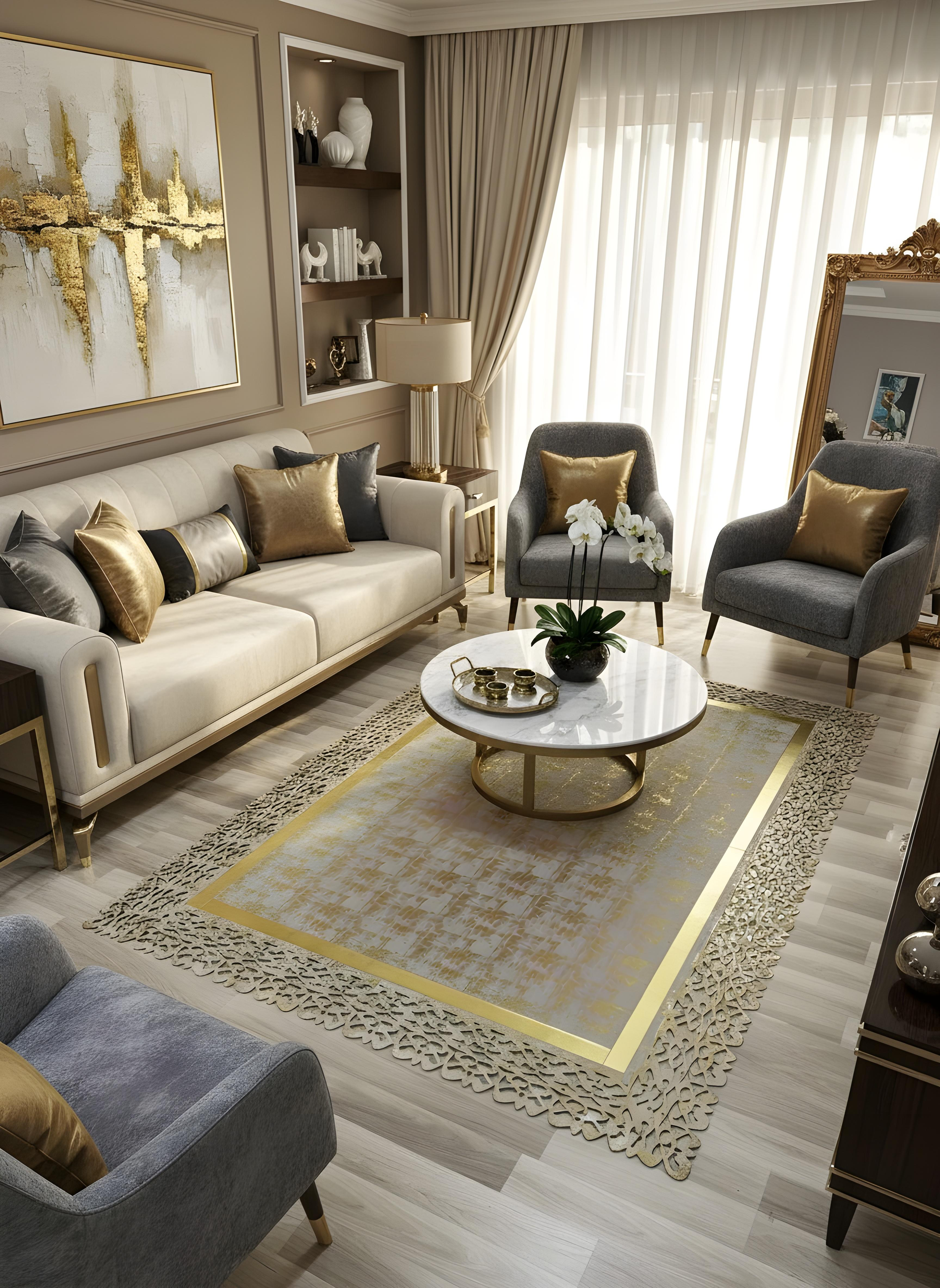 Royal Serisi Margo - El İşçiliği ile Üretilmiş Varaklı Deri Dekoratif Halı