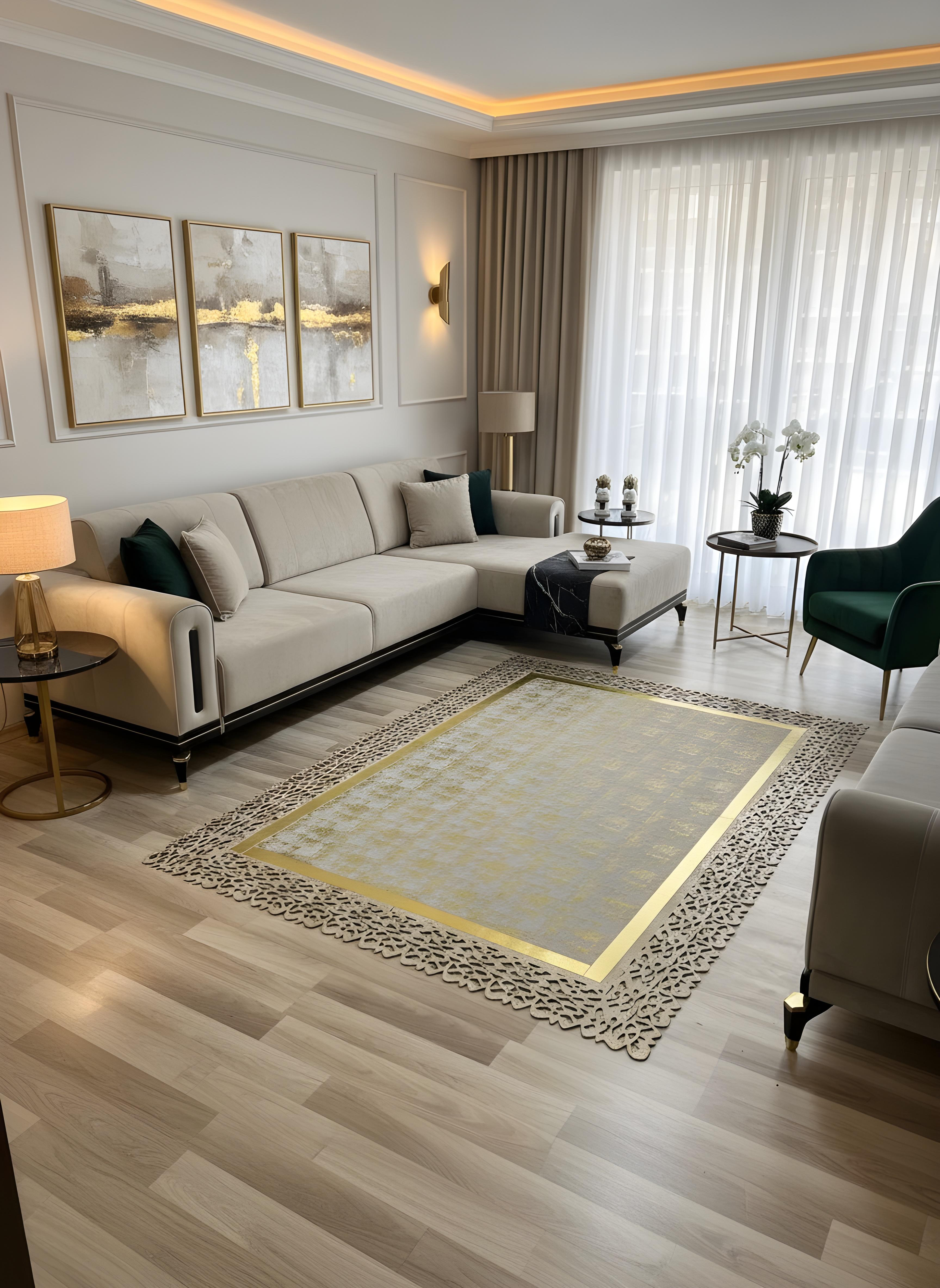 Royal Serisi Margo - El İşçiliği ile Üretilmiş Varaklı Deri Dekoratif Halı