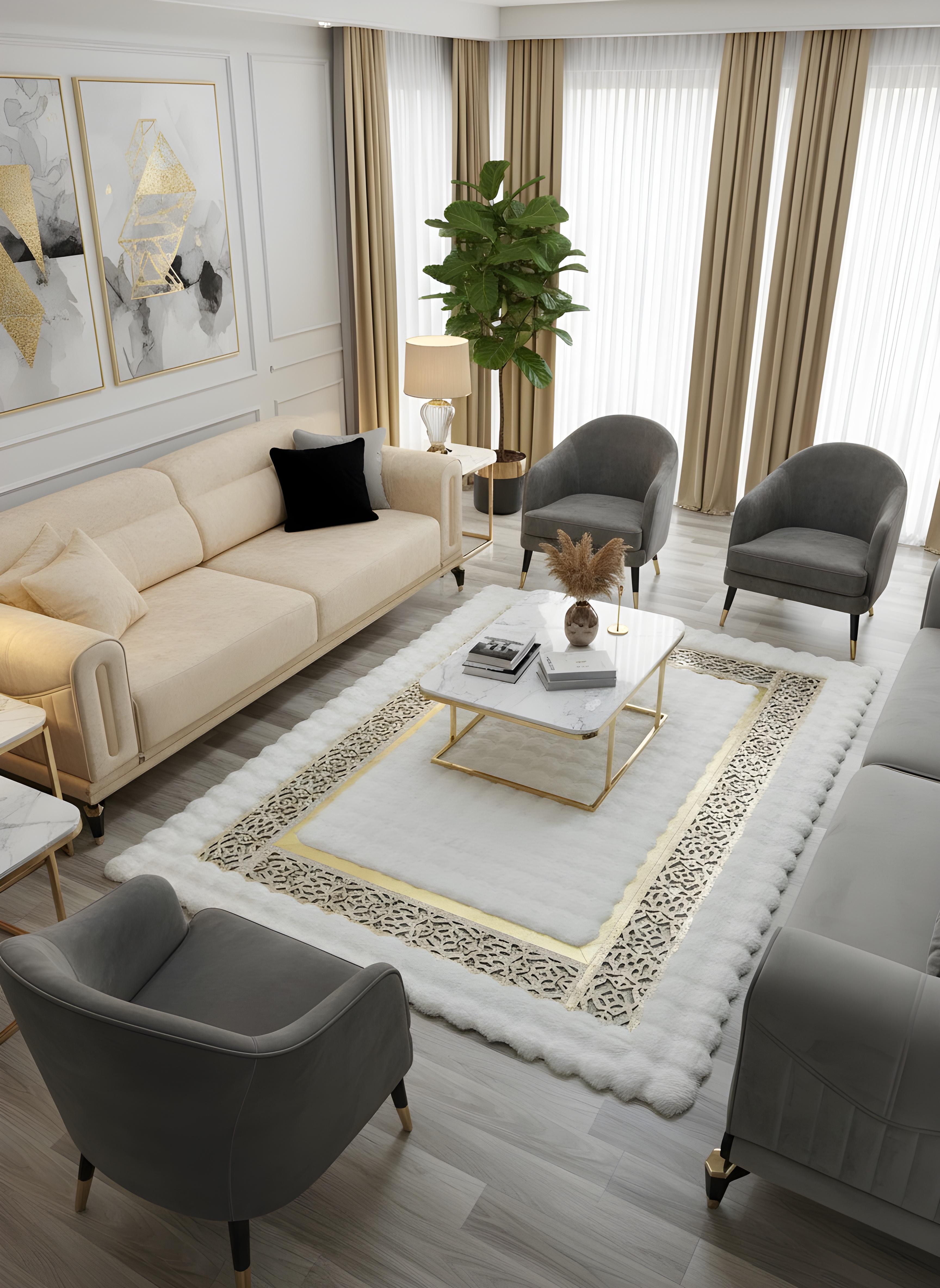 Royal Serisi Masal - El İşçiliği ile Tavşan Post ve Varaklı Deri Dekoratif Halı