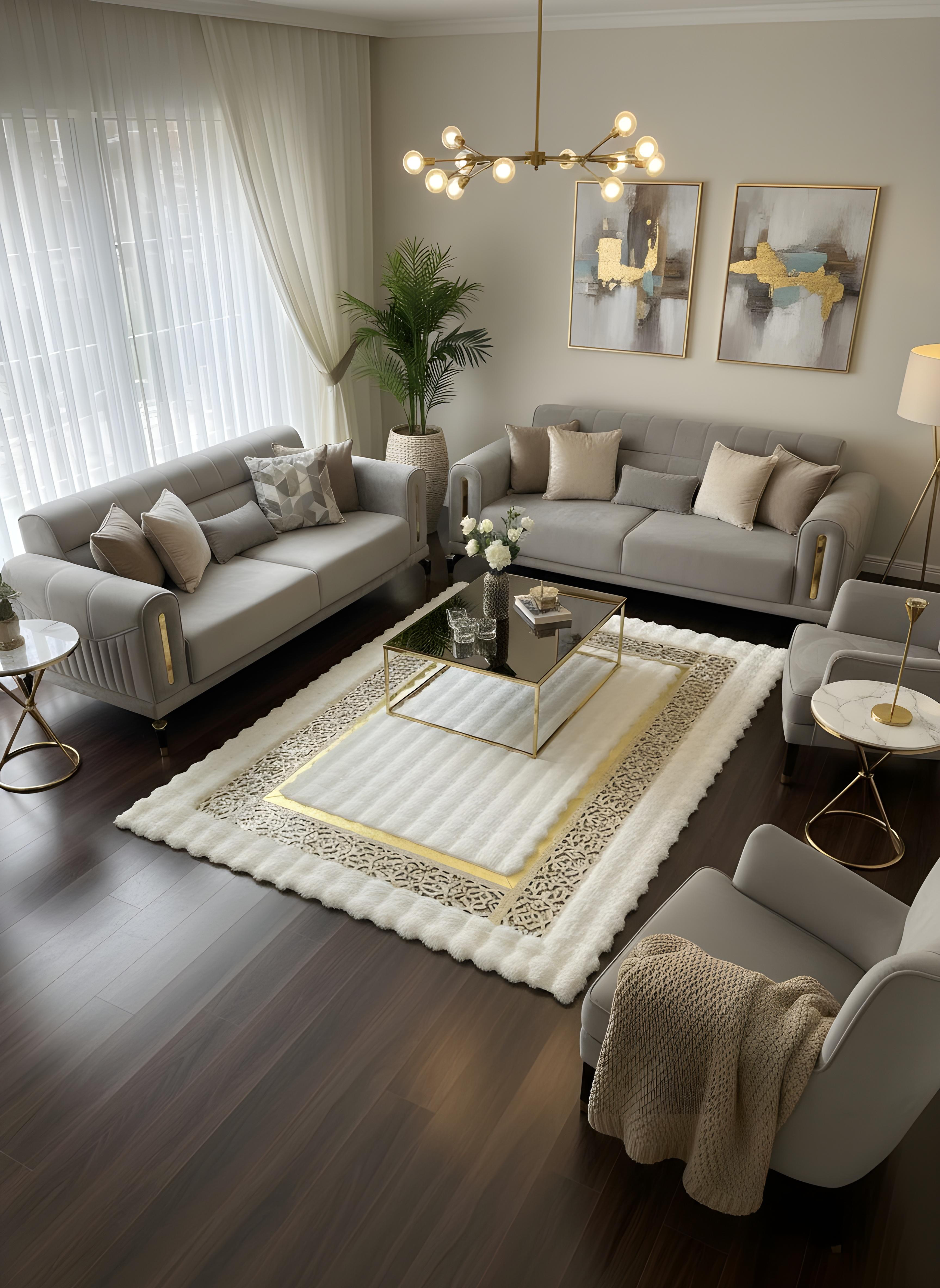 Royal Serisi Masal - El İşçiliği ile Tavşan Post ve Varaklı Deri Dekoratif Halı