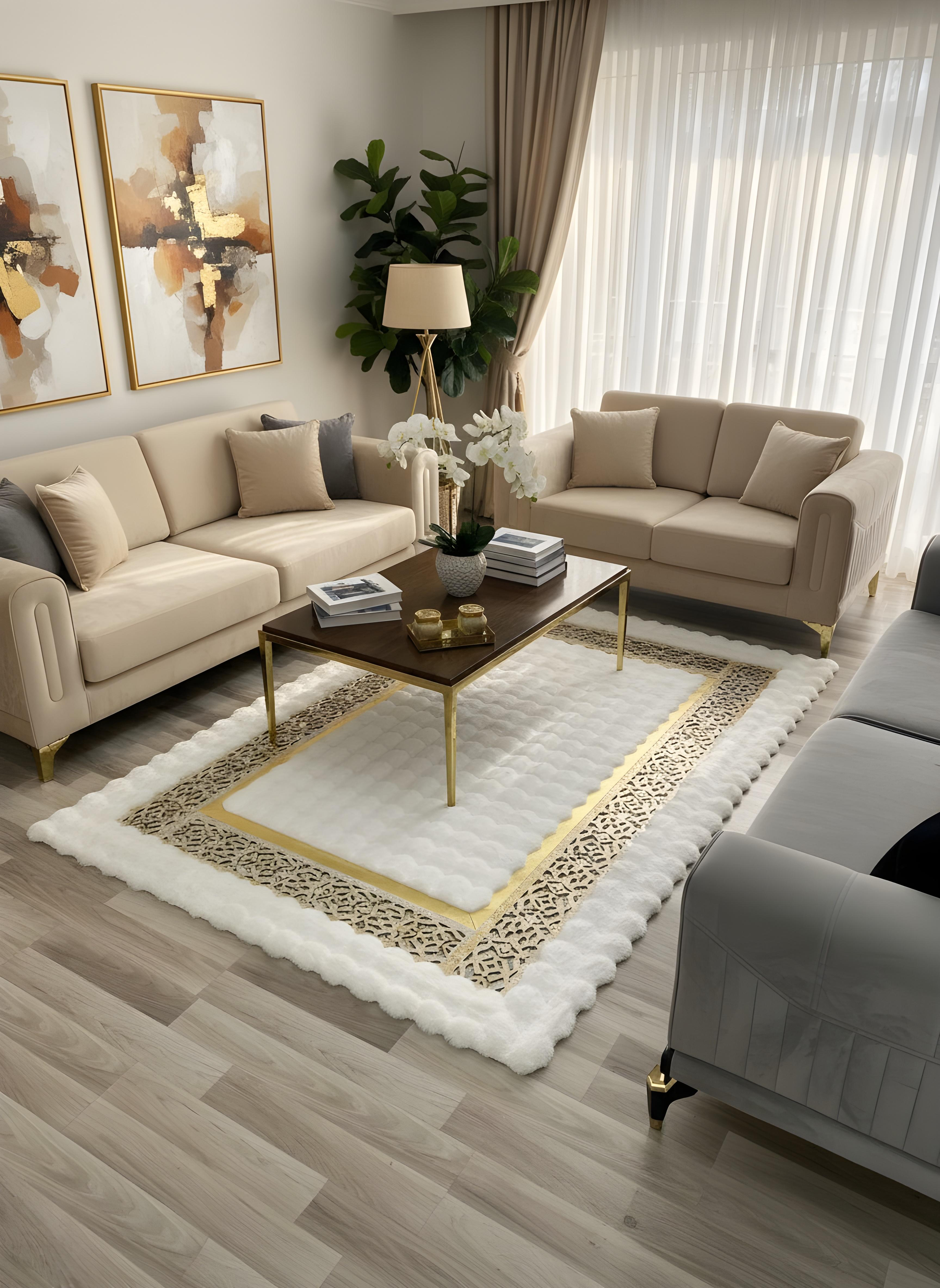 Royal Serisi Masal - El İşçiliği ile Tavşan Post ve Varaklı Deri Dekoratif Halı