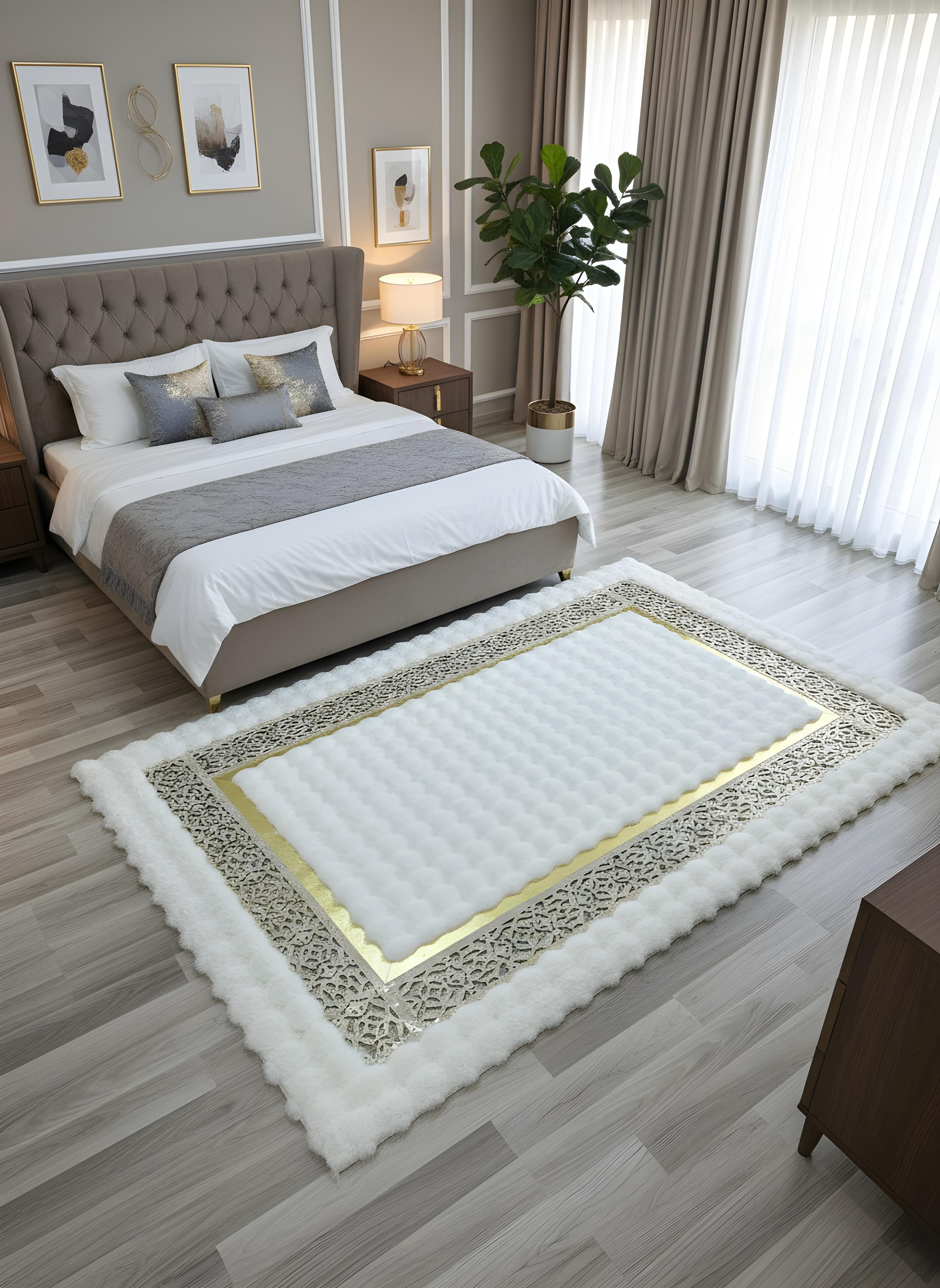 Royal Serisi Masal - El İşçiliği ile Tavşan Post ve Varaklı Deri Dekoratif Halı