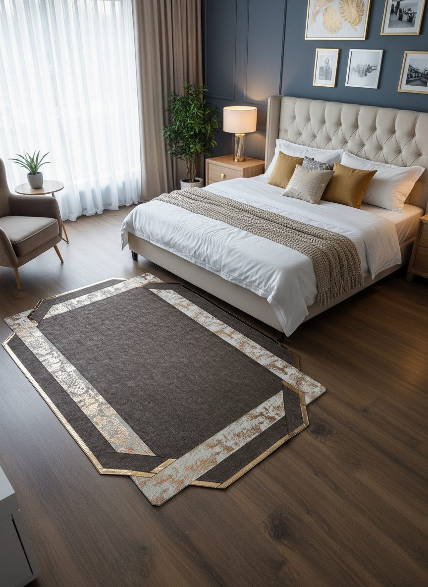 Royal Serisi Mehtap - El İşçiliği ile Üretilmiş Varaklı Deri Dekoratif Halı