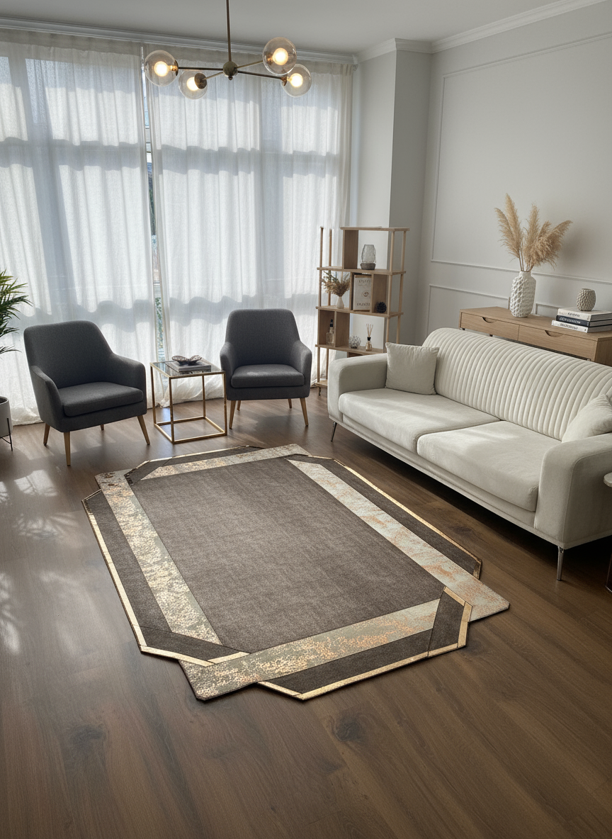 Royal Serisi Mehtap - El İşçiliği ile Üretilmiş Varaklı Deri Dekoratif Halı