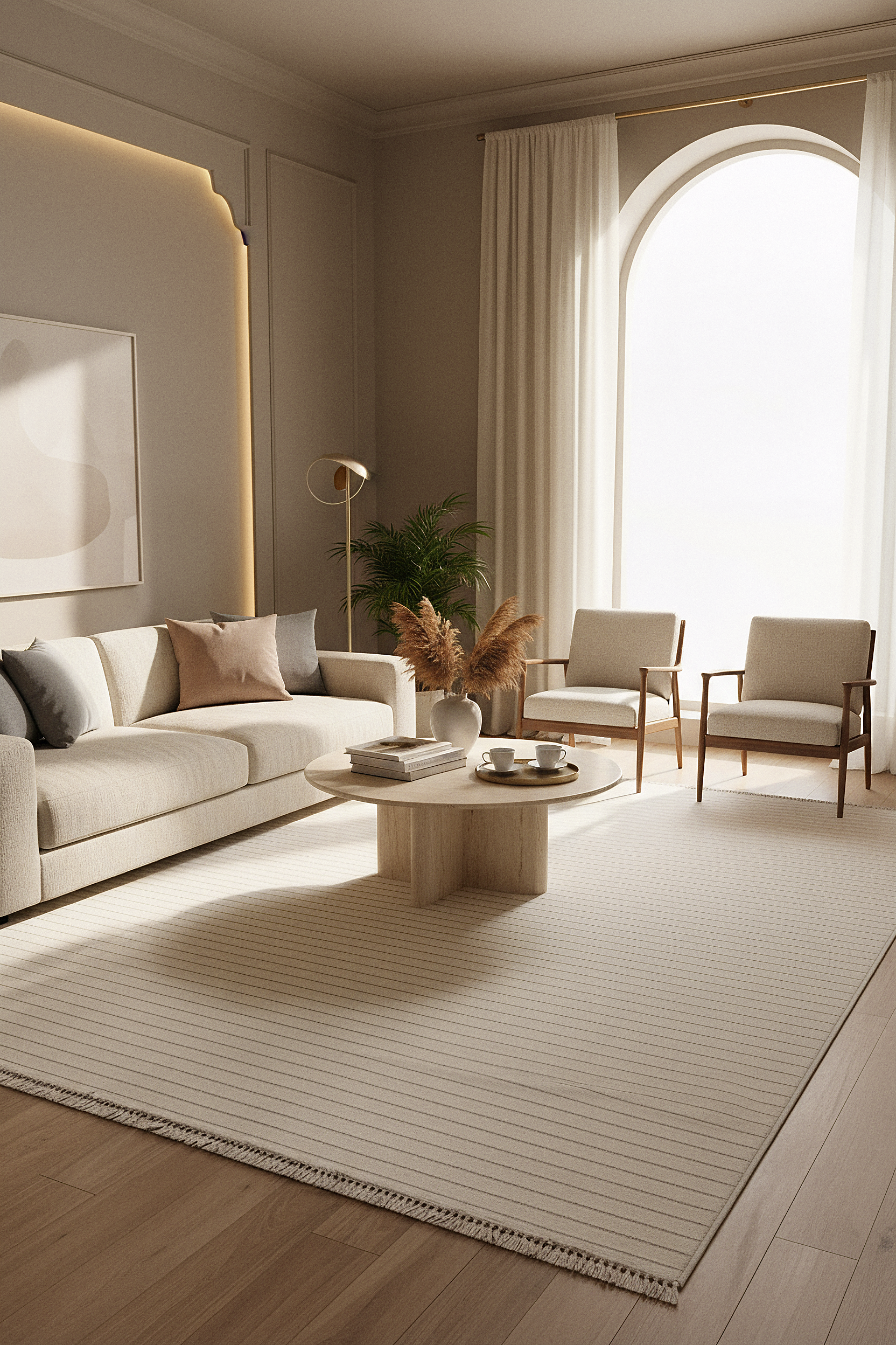 MİLAS T-JP55 BEJ Kabartmalı Modern Geometrik Desenli Salon Koridor Mutfak Halısı